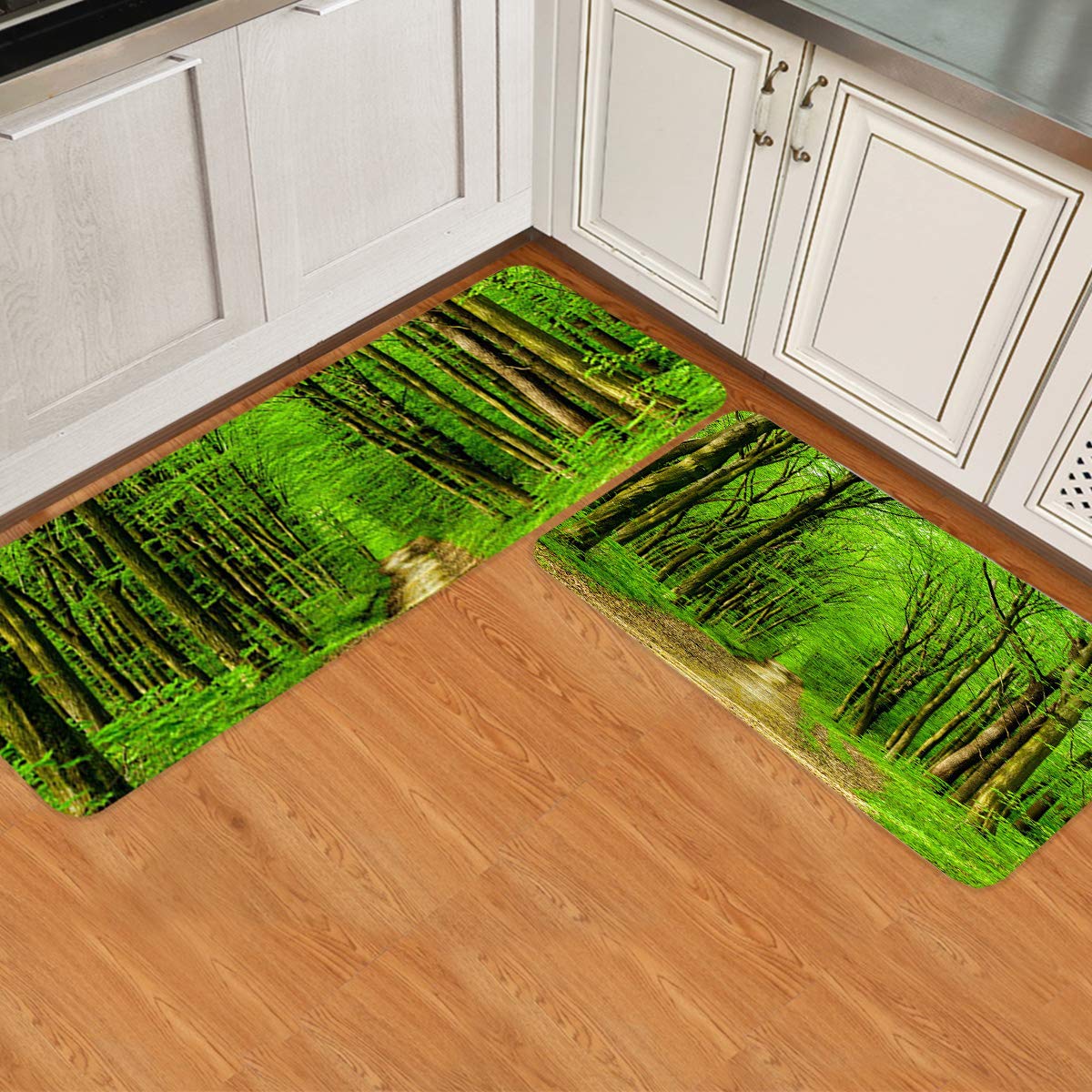 Non-Slip Waterproof Kitchen Rug Set of 2 - Tree Forest Design Floor Mats for Kitchen, Bathroom & Doorway | Eco-Friendly Home Decor for High Traffic Areas
