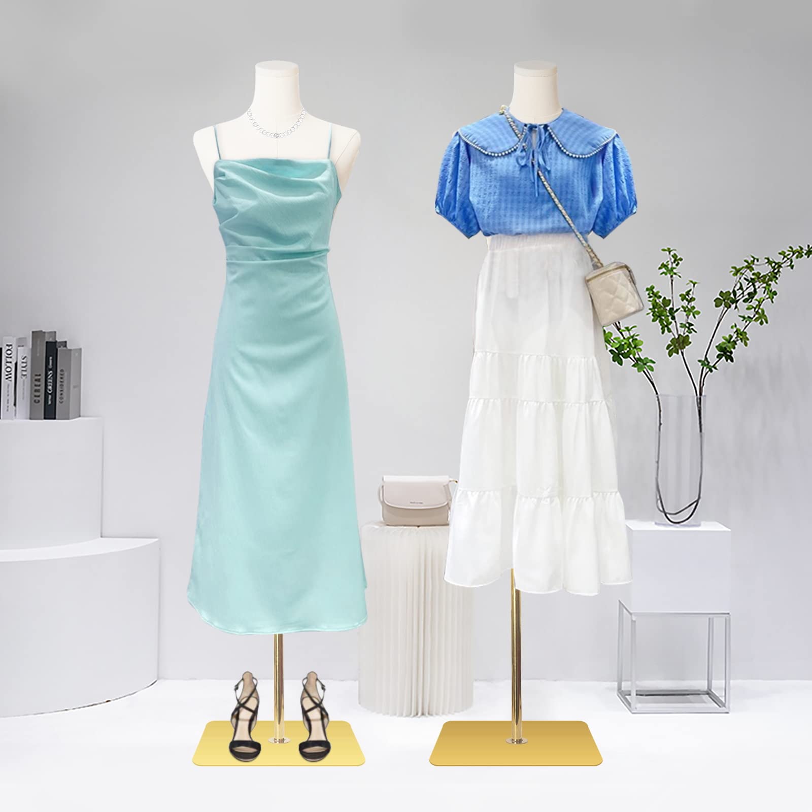 SHAREWIN Adjustable Female Mannequin Torso - 50” to 70” Thin Body Dress Form with Gold Metal Stand for Sewing, Clothing Display & Jewelry Showcase | Perfect for Boutiques, Tailoring Studios & Fashion Photography