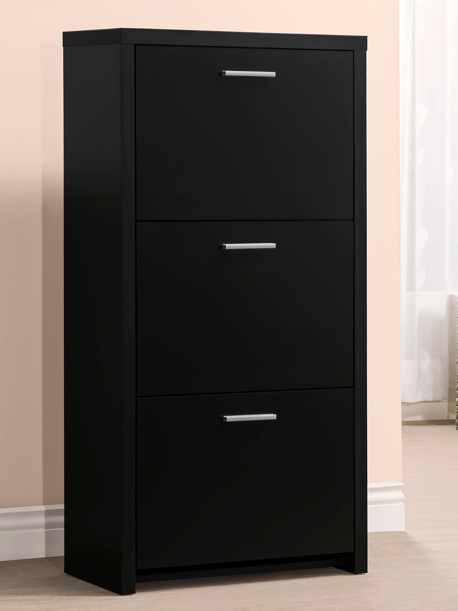Coaster Furniture 3-Drawer Tall Shoe Cabinet, Black - Modern Entryway Storage Organizer for Shoes, Boots & Accessories - Perfect for Hallway, Closet & Small Space Organization