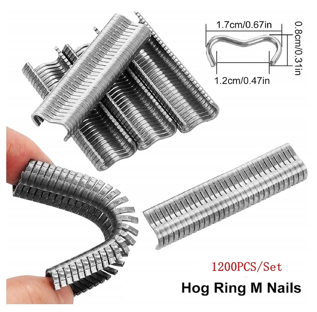 Stainless Steel Type M Nail Ring Pliers Set with 1200 Pcs Galvanized Steel Nails - Multifunctional Hog Ring Pliers Kit for Fencing, Chicken Coop, Poultry Wire Mesh (Blue) | Perfect for DIY Farm Fencing, Animal Enclosures & Wire Mesh Projects