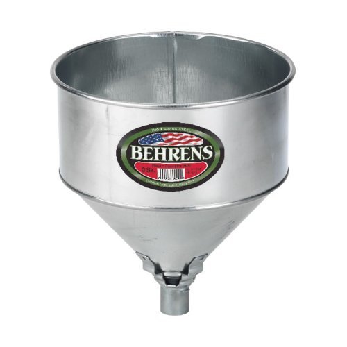 Behrens 11-7/8 Inch Silver Steel Funnel - 256 oz Large Capacity for Home Brewing, Auto Oil Change & Kitchen Use