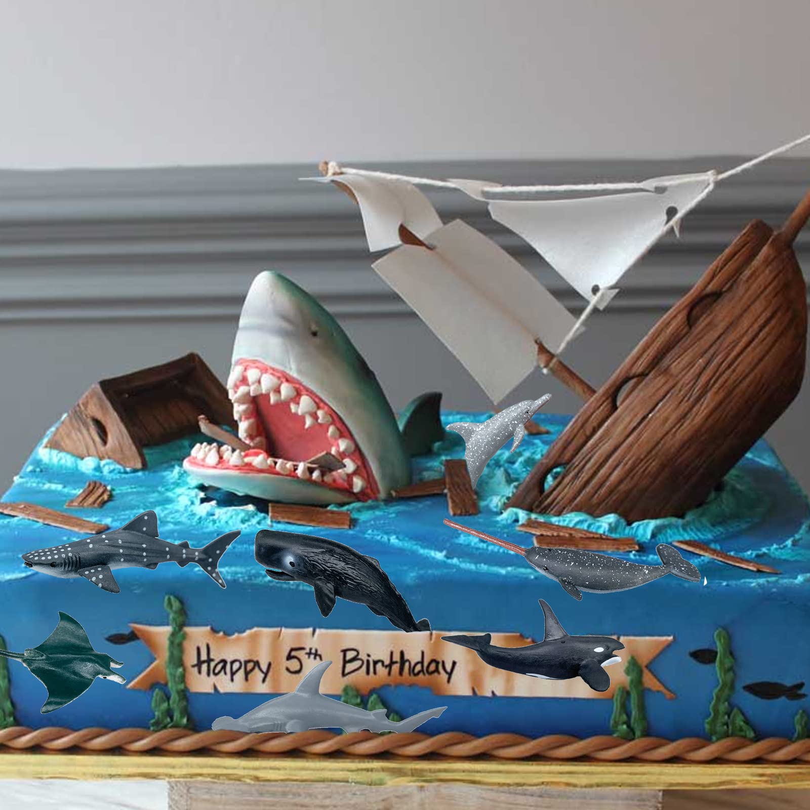12PCS Shark & Whale Ocean Animal Action Figures - Realistic Sea Creature Toys for Kids, Bath & Beach Play, Cake Toppers, Party Favors, Gifts & Rewards | Perfect for Underwater Themed Parties & Educational Playtime