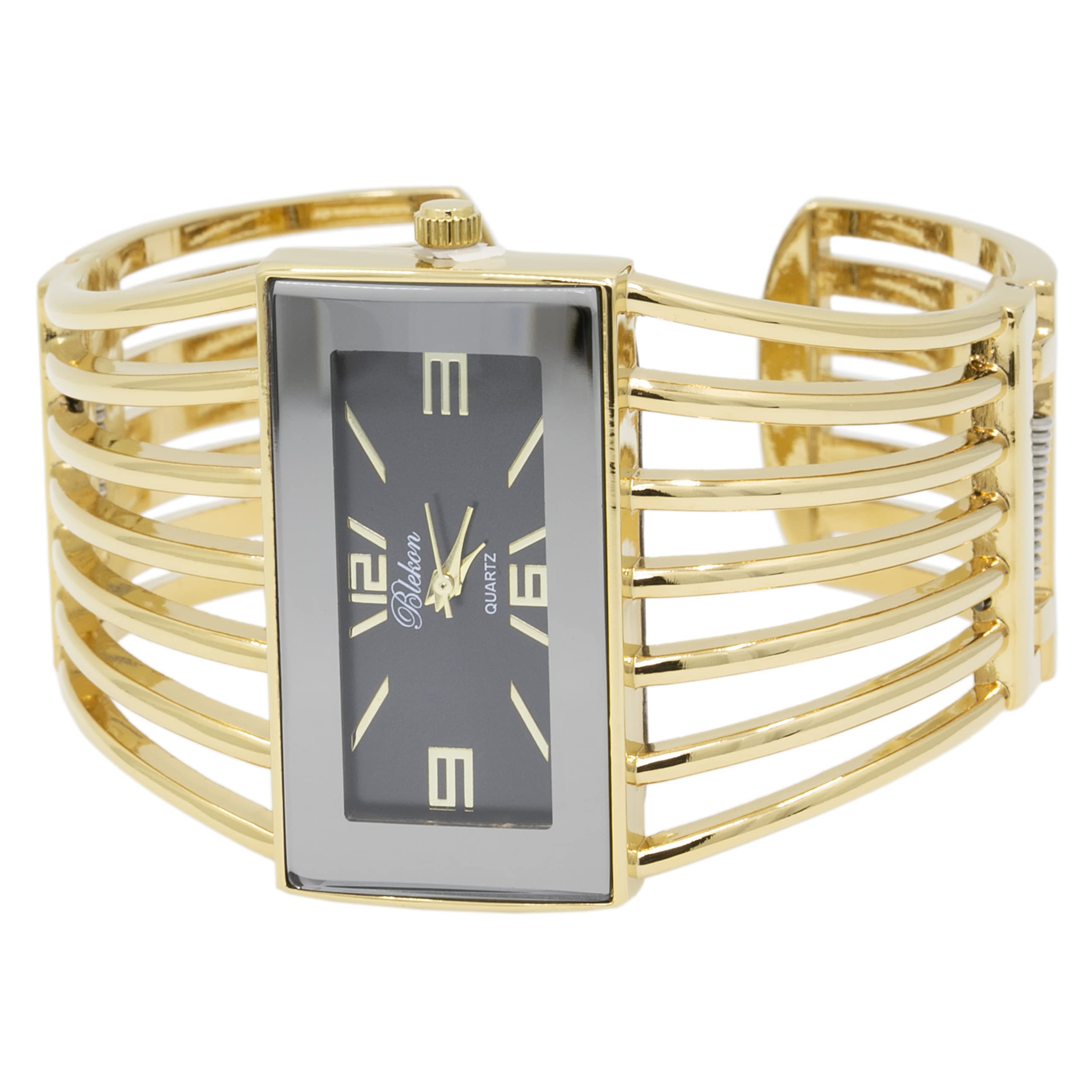 Blekon Collections Women's Fashion Watch - Stylish Rectangular Analog Quartz Wristwatch with Semi Cuff Bangle Design | Perfect for Office, Party, and Everyday Wear