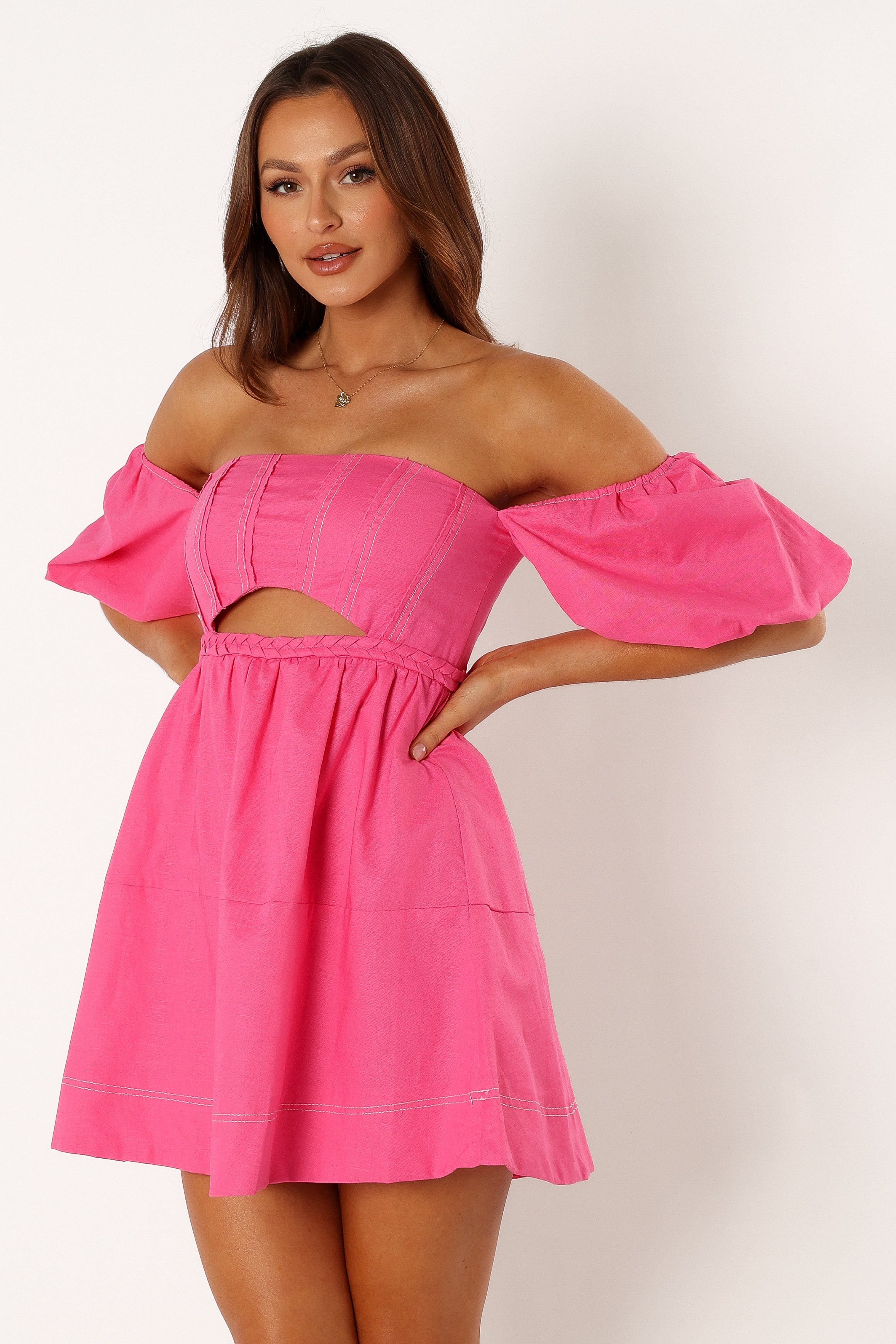 Aurora Off Shoulder Mini Dress - Women's Floral Pink Summer Party Dress for Date Night, Club, Beach Vacation & Photoshoot