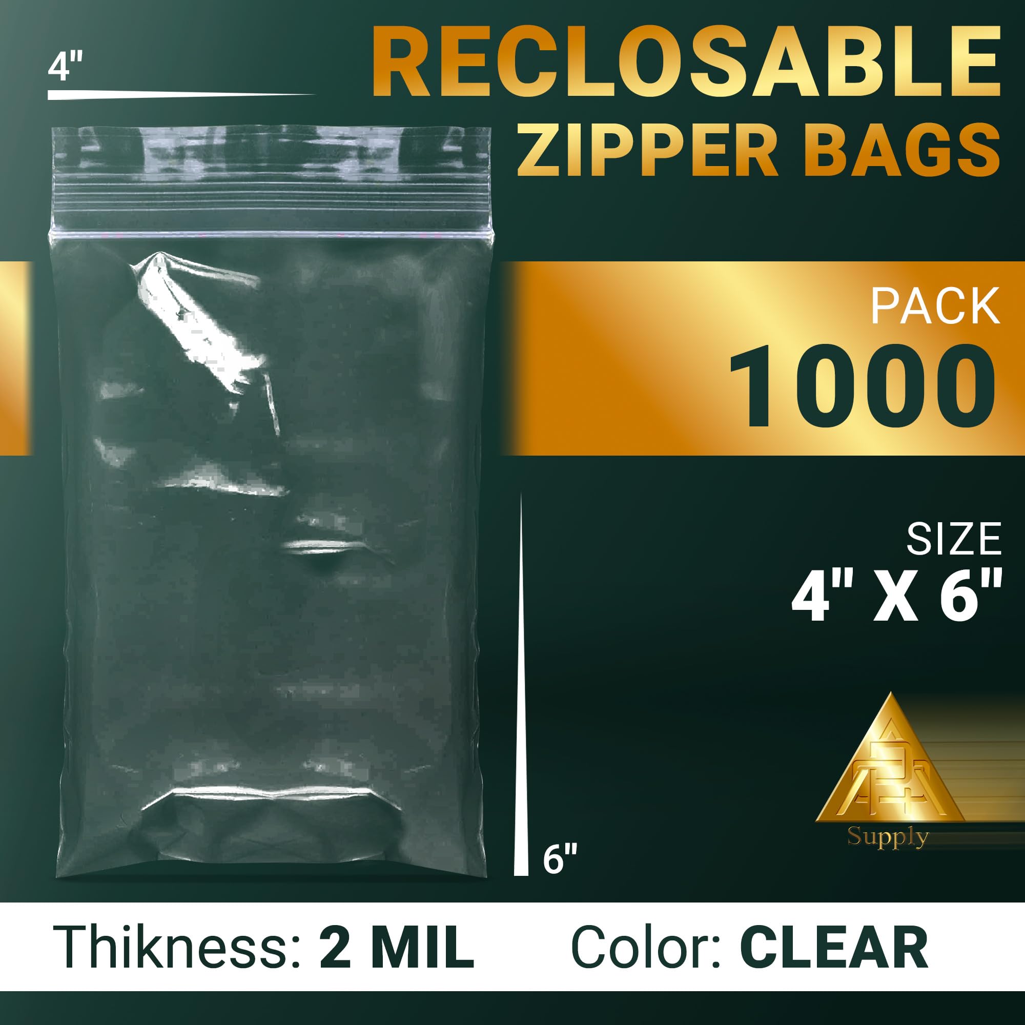 1000 Pack 4x6 Inch Clear Reclosable Zipper Bags - 2 Mil Thick High Clarity Polypropylene Resealable Plastic Bags for Food Storage, Crafts, Jewelry & Small Parts Organization | Airtight Seal Top Packaging Solution