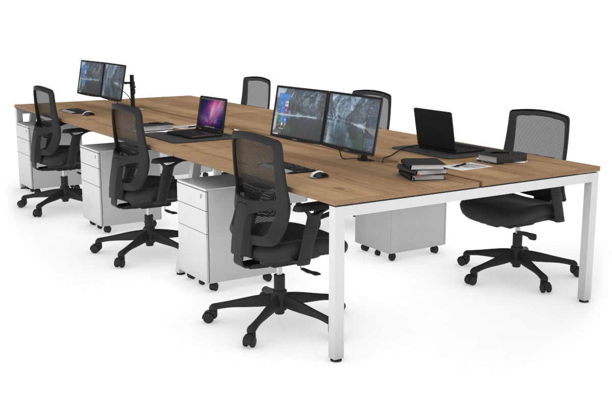 Quadro Square Legs 6-Person Office Workstation Desk - 1200L x 800W with Cable Management Scallop - Ideal for Open Office Layouts & Collaborative Workspaces