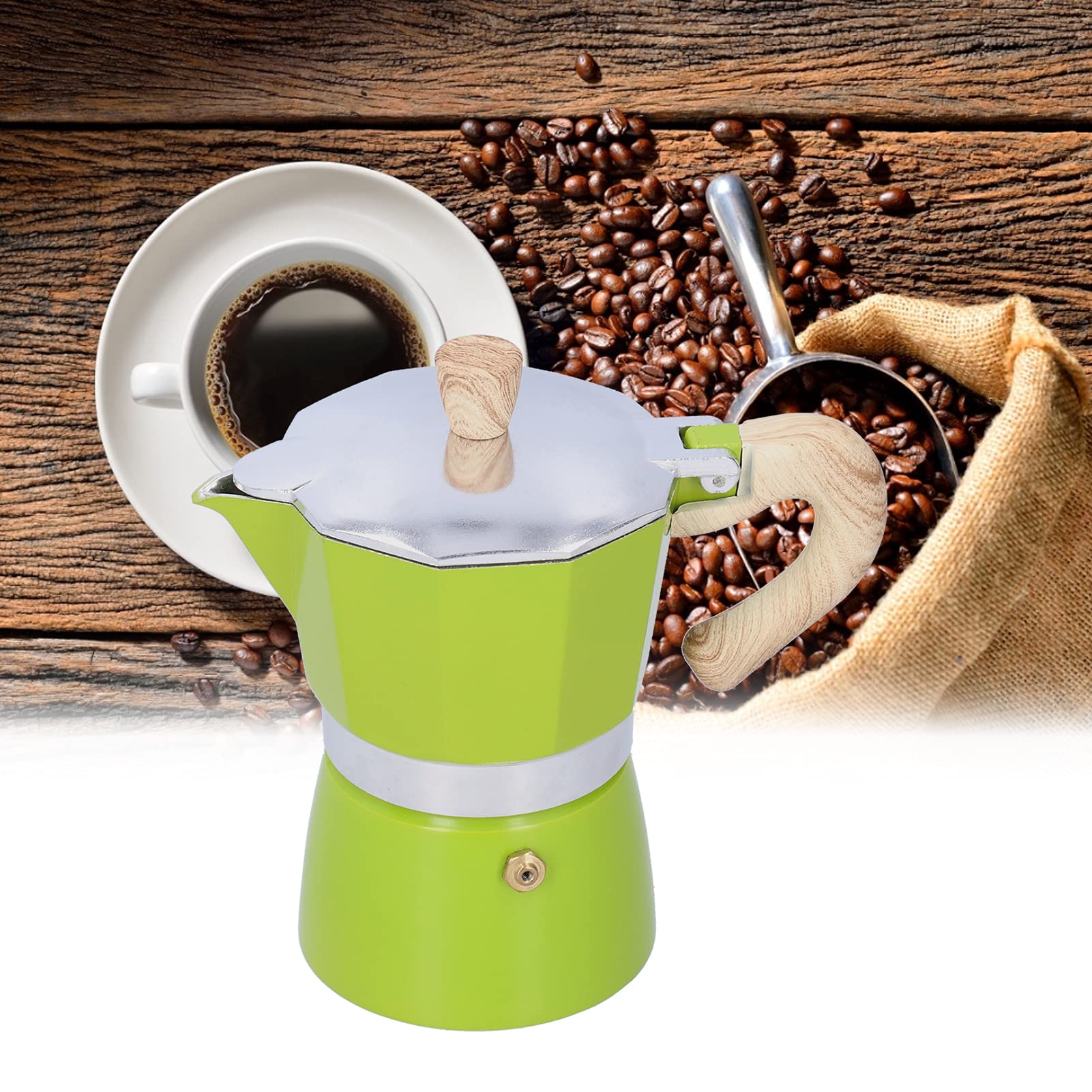 150ML Stovetop Coffee Maker - Green Espresso Moka Pot for Gas Stove, Durable Aluminum Coffee Kettle - Perfect for Home, Office, Camping & Outdoor Use