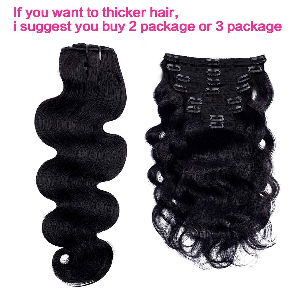 Body Wave Clip-In Hair Extensions for Black Women – 8-Piece Brazilian Virgin Human Hair Set (18 Inches, 120g) with 18 Clips – Natural Black Color for Full Head Styling – Perfect for Parties, Weddings & Everyday Volume Boost