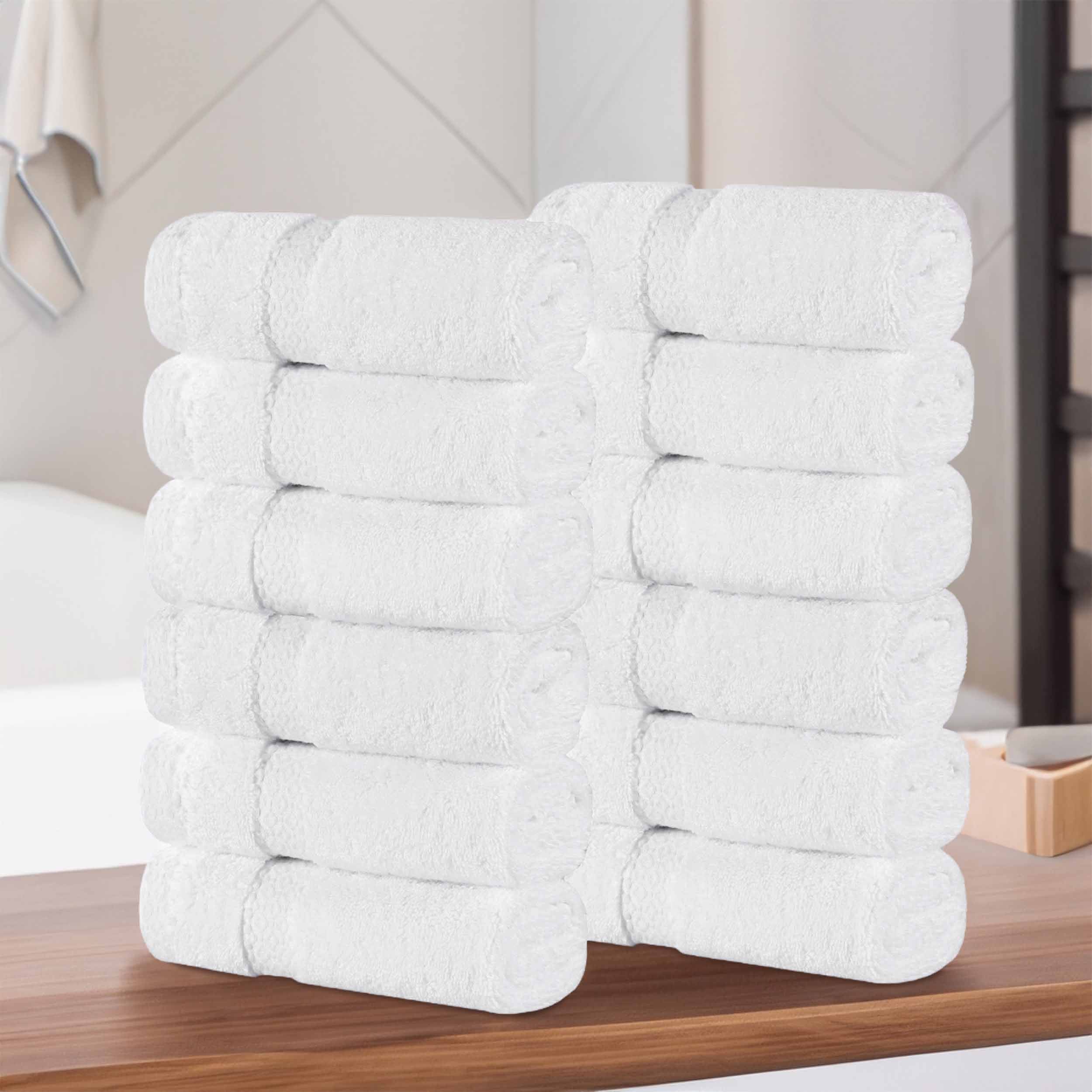 Premium Giza Cotton Dobby Face Towels - Set of 12 | Ultra Absorbent & Soft Egyptian Cotton | Spa, Gym & Travel Essentials | Made in Egypt