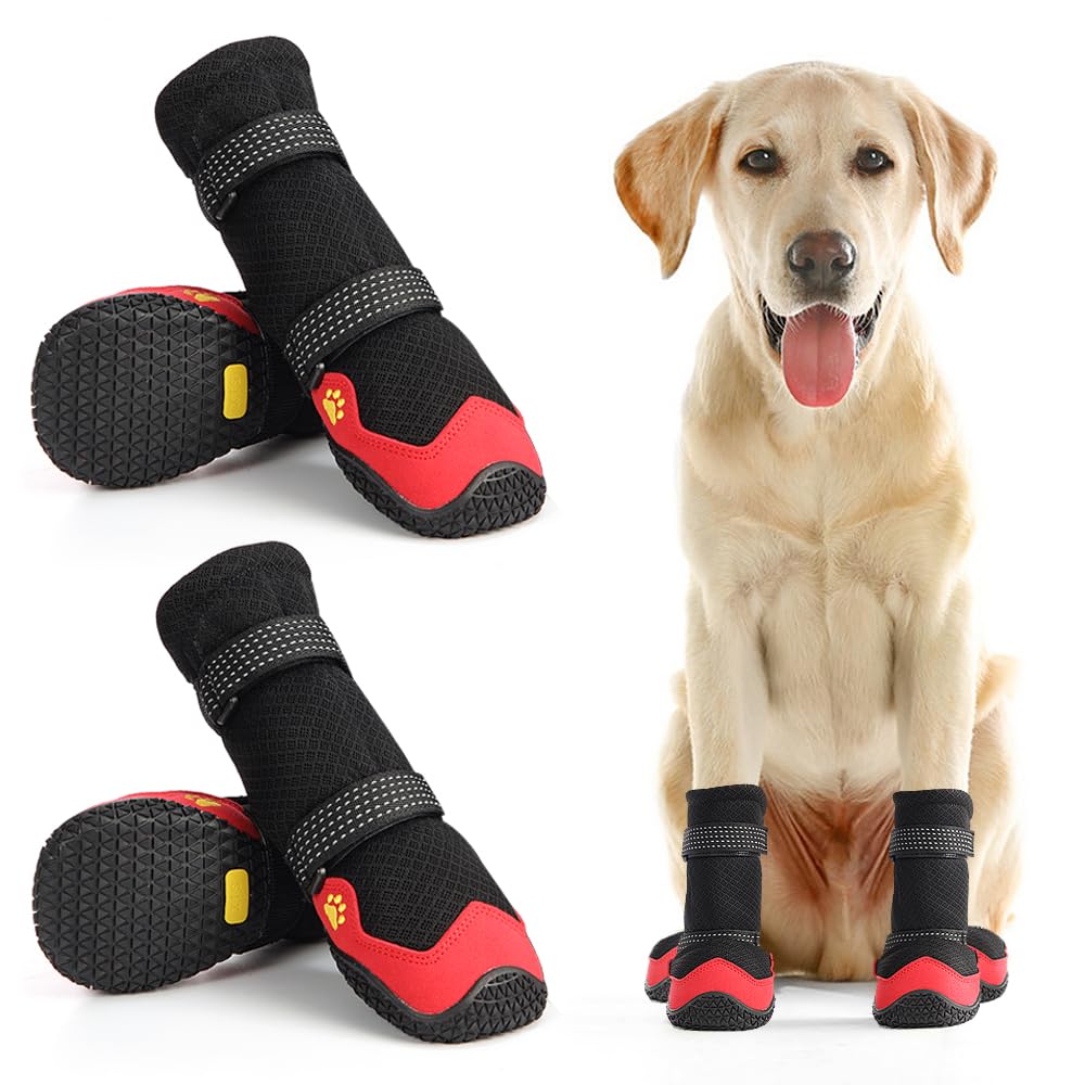 Anti-Slip Waterproof Dog Boots for Hot Pavement - Reflective Hiking Shoes for Small to Large Dogs (4PCS) | Breathable Paw Protectors for Walking, Running & Outdoor Adventures