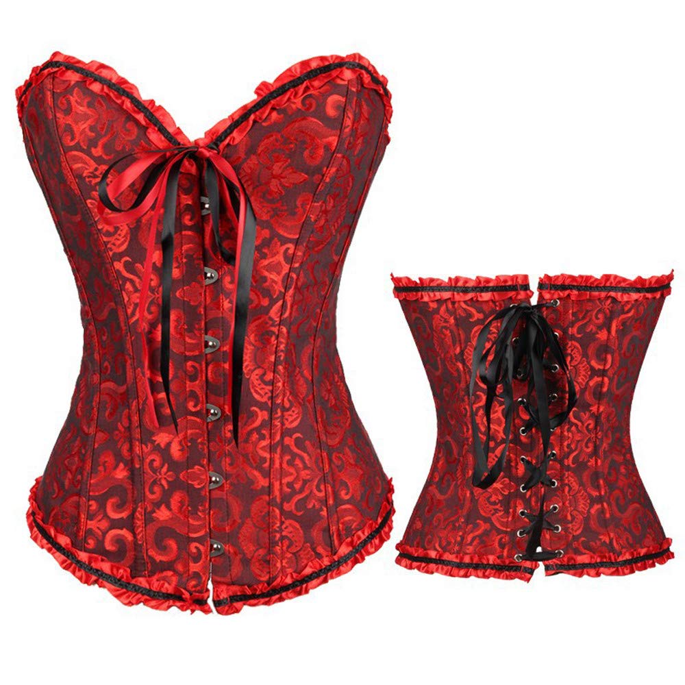 Sexy Vintage Lace Up Corset for Women - Underbust Bustier with Jacquard Brocade Design - Waist Training & Renaissance Costume Bodice - Perfect for Cosplay, Burlesque, and Gothic Fashion
