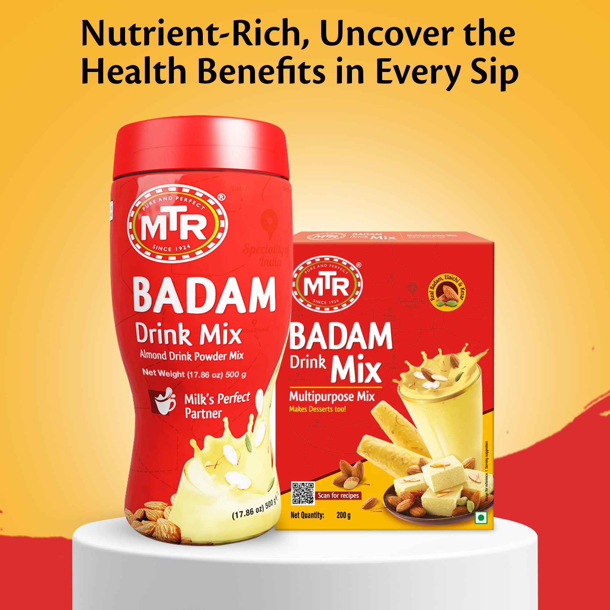 MTR Badam Almond Drink Mix Powder - 500g Pet Jar | Instant Nutritious Beverage for Energy Boost, Breakfast & Healthy Snacking