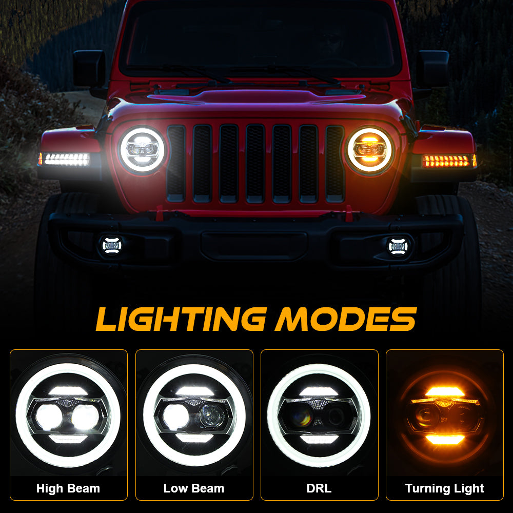 9 Inch Round LED Headlights for Jeep Wrangler JL & Gladiator JT (2018-2025) - High Performance Replacement Headlights for Off-Road & Night Driving