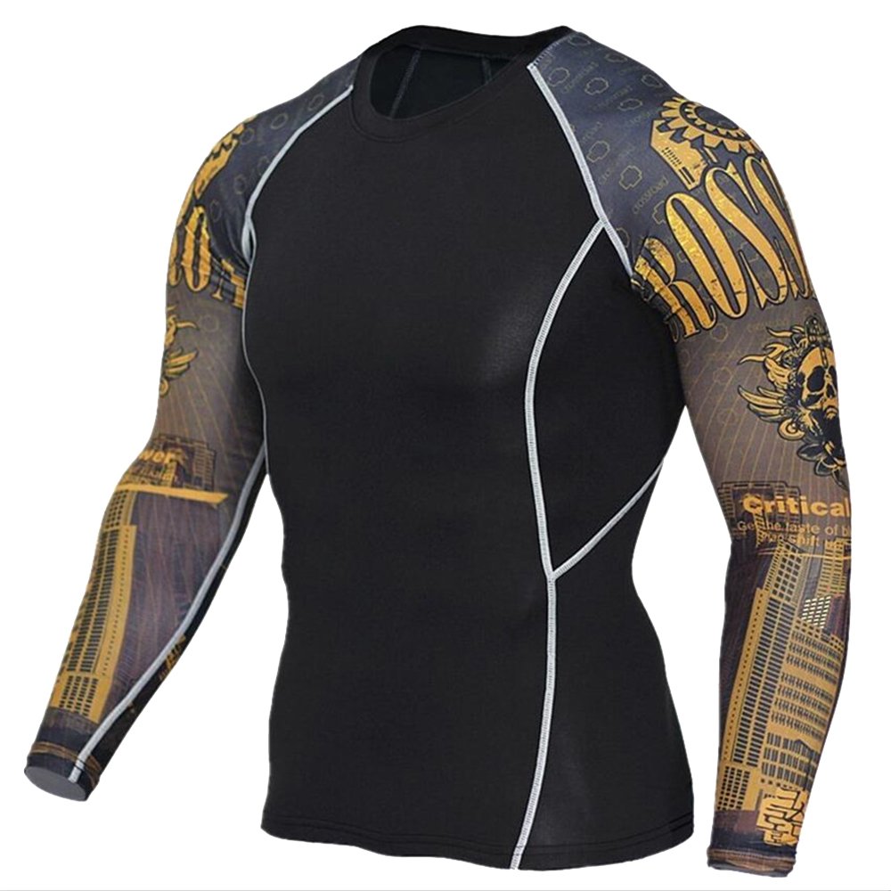 1Bests Men's Fitness Compression Tight Skin Shirt - MMA Long Sleeve 3D Print Rash Guard, Moisture Wicking Base Layer T-Shirt (TC117, M) - Ideal for MMA Training, Gym Workouts & Outdoor Sports