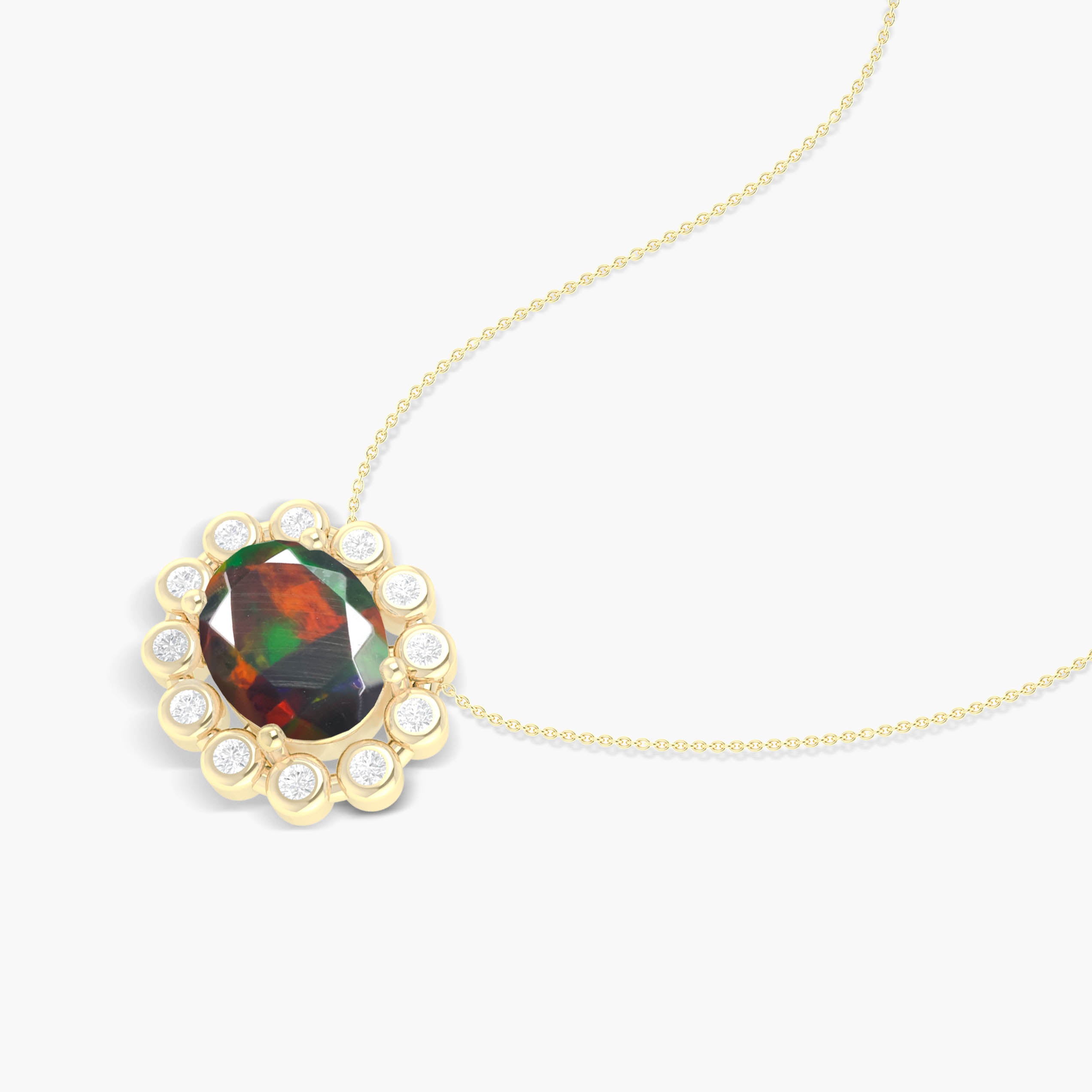 Exquisite Bezel Set Zircon Oval Black Opal Solitaire Pendant Necklace - Elegant Jewelry Gift for Women, Perfect for Weddings, Anniversaries & Special Occasions