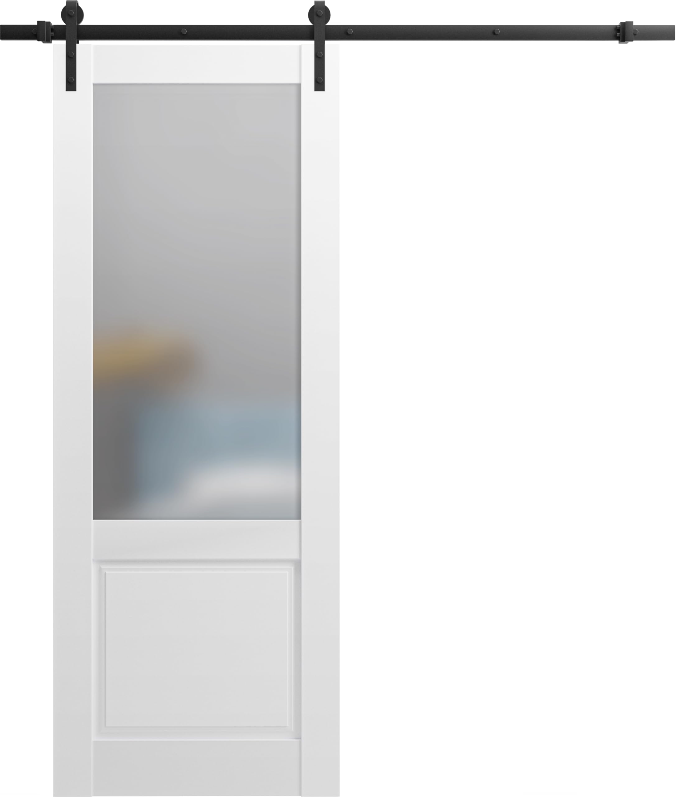 SARTODOORS 30x96 Inch Sliding Barn Door with Hardware Kit - Lucia 22 Matte White Frosted Opaque Glass - Top Mount 6.6FT Rail Hangers - Lightweight Solid Wood Panel Interior Door for Bedroom, Closet, or Living Room Partition