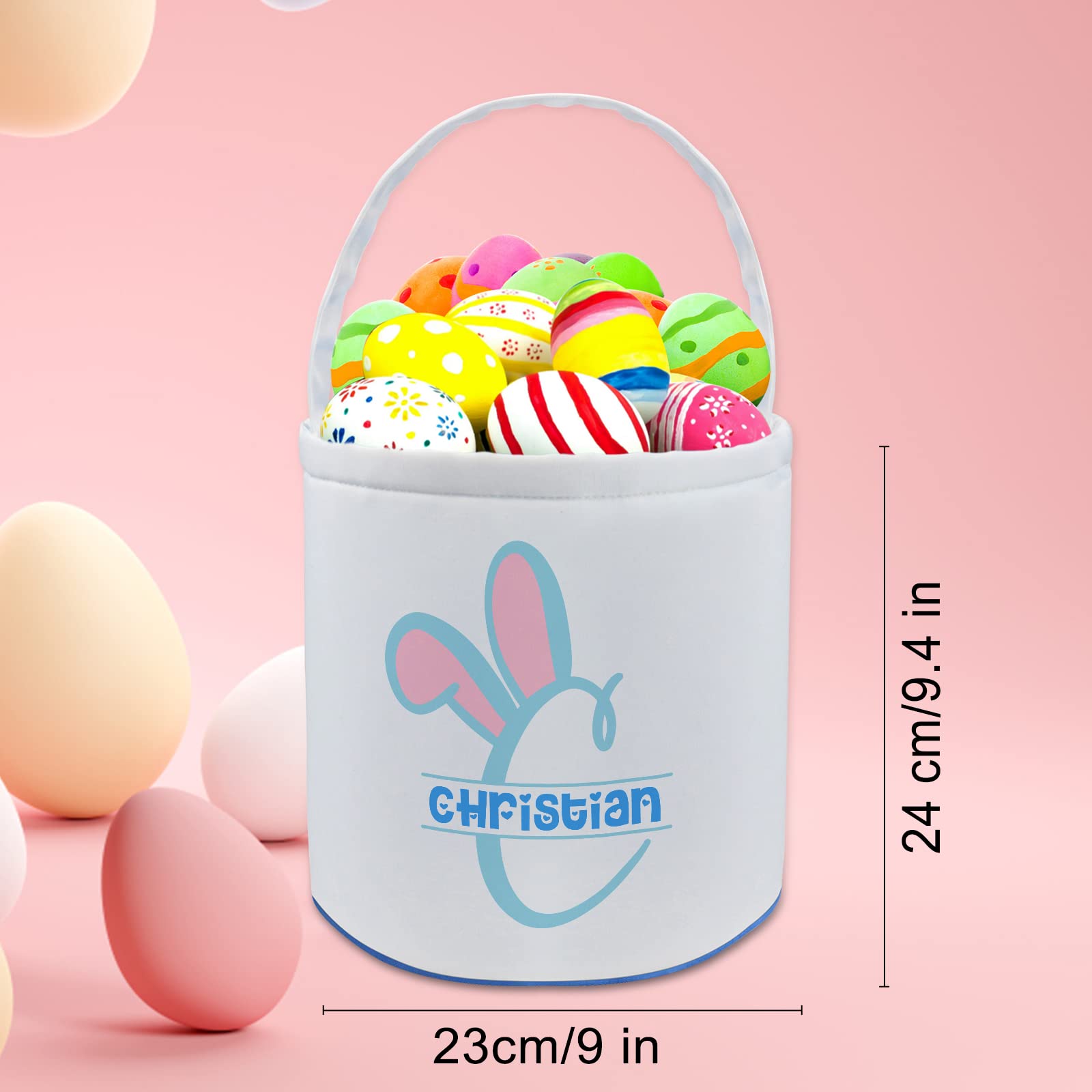 Personalized Easter Basket with Name - Custom Candy Egg & Bunny Tote Bag for Girls & Boys - Happy Easter Gift & Decor in Pink - Perfect for Easter Egg Hunts, Party Favors & Spring Celebrations