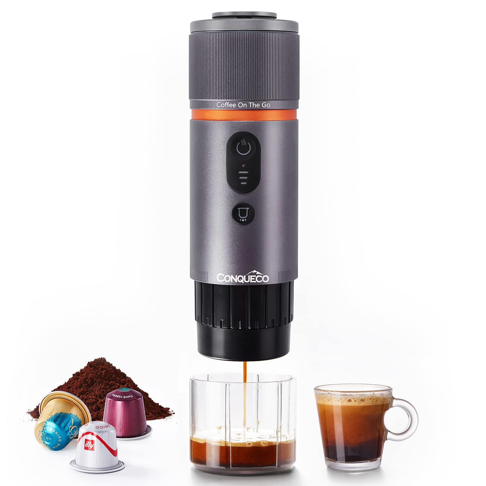 CONQUECO Portable Espresso Machine for Travel & Camping - 12V Car Coffee Maker - Fast 2.5 Minute Heating - Makes 8 Cups per Charge - Compact Electric Espresso Maker for Road Trips, Office & Outdoor Adventures
