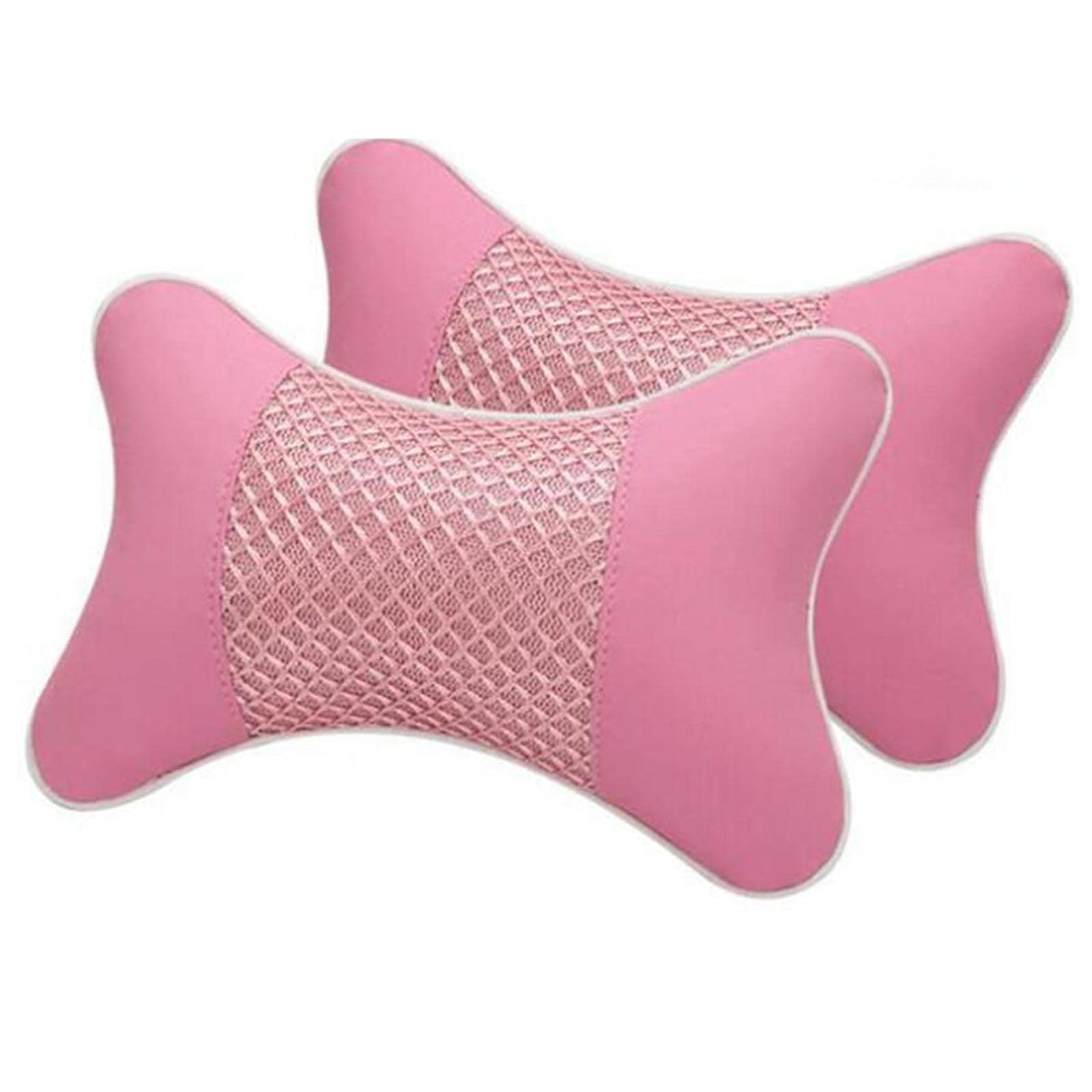 HYL World 2 Pack Plush Car Neck Pillow - Soft Leather Ice Silk Breathable Headrest Pillow for Women, Cervical Support Travel Pillow (Pink) - Perfect for Long Drives, Road Trips & Commuting