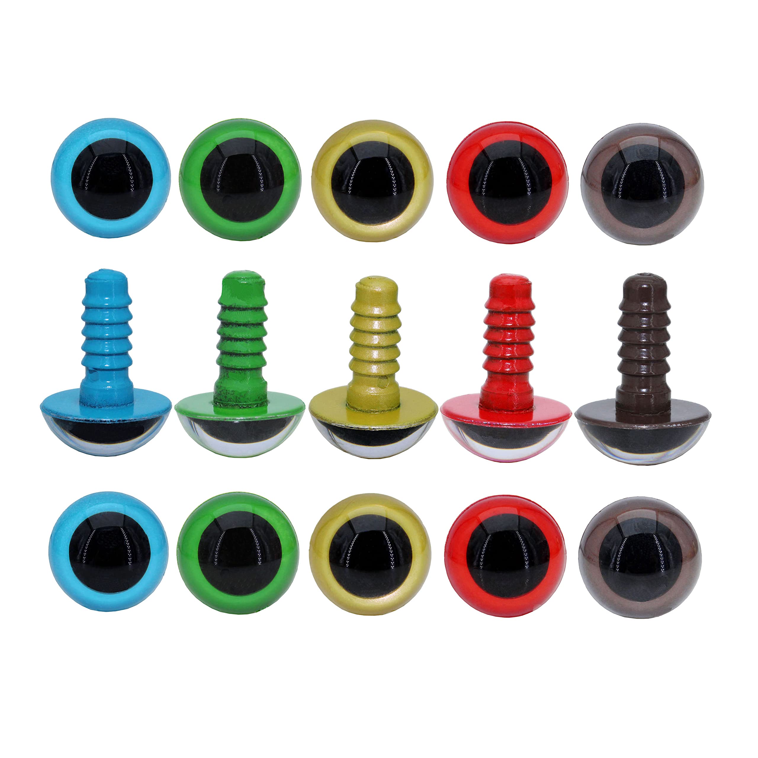 BESTCYC 70pcs 15mm Plastic Safety Eyes - 5 Color Round Craft Eyes with Washers for DIY Stuffed Animals, Puppets, Crochet Toys, Amigurumi, Bear Making & Doll Crafting Supplies