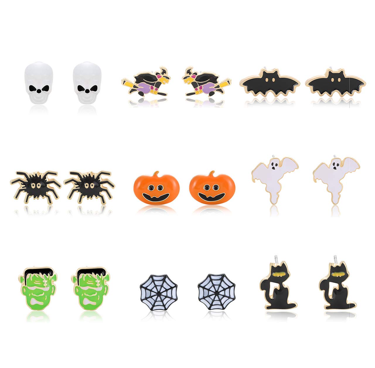 Spooky Halloween Earrings Set for Women - Spider Web, Pumpkin, Ghost & Bat Drop Dangle Studs | Perfect for Halloween Parties, Costume Accessories & Gift Giving