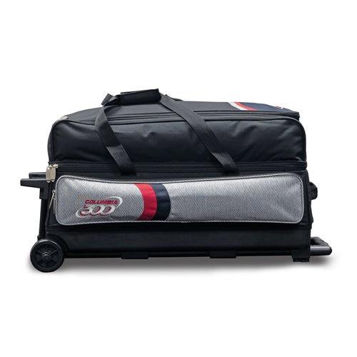 Columbia 300 Boss Triple Roller Grey Red Bowling Bag - Premium 3-Ball Rolling Bowling Tote for League & Tournament Players - Perfect for Travel & Practice Sessions