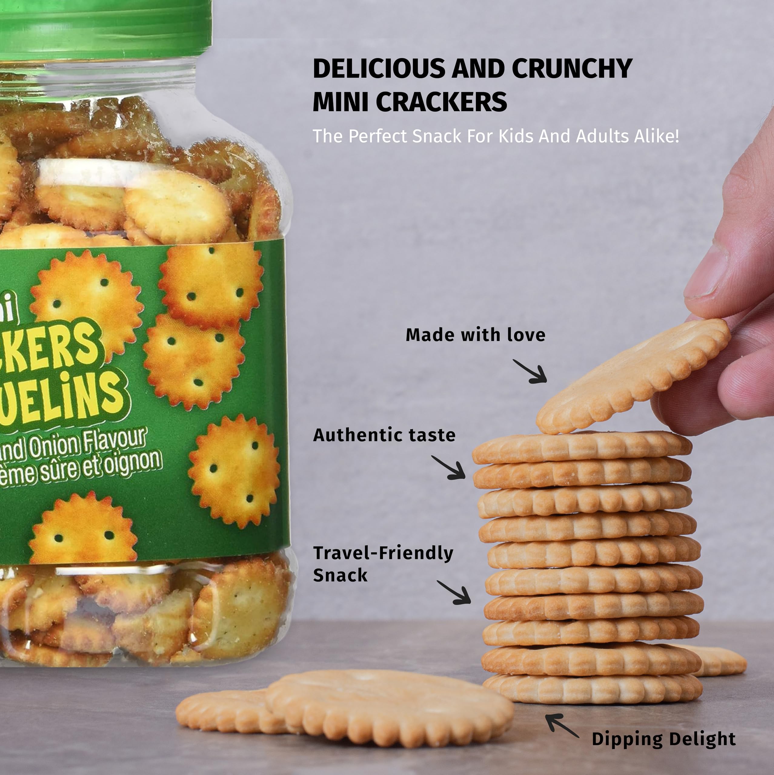 Club Supreme Premium Mini Crackers - Sour Cream & Onion Flavor, Buttery Crispy Snacks (200g) | Perfect for Parties, School Lunches & On-the-Go Snacking