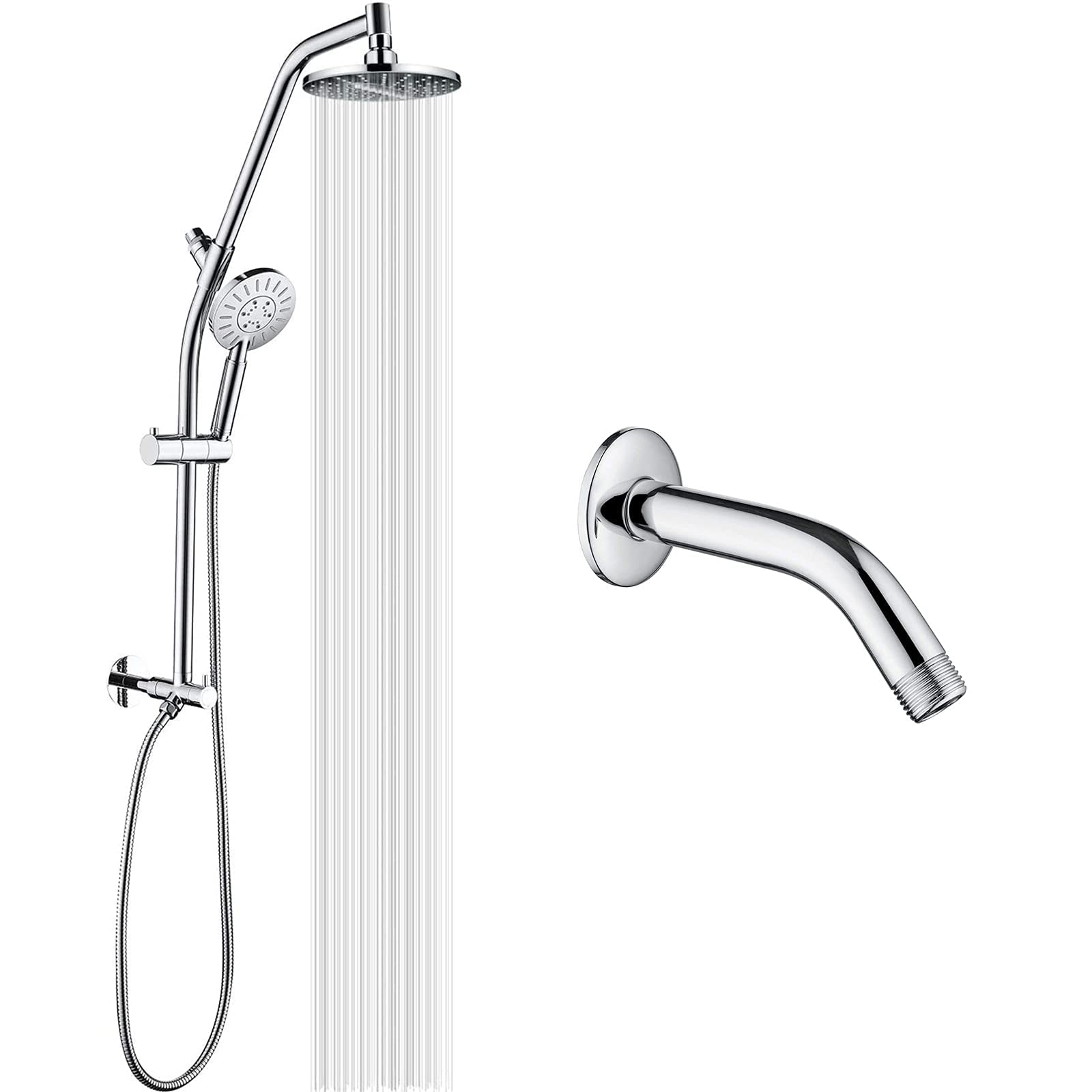 BRIGHT SHOWERS High Pressure Rain Shower Head Combo with Handheld Shower Head & 6 Inch Brass Shower Arm - Chrome Finish for Luxurious Bathroom Upgrade | Perfect for Spa-Like Experience and Water Conservation
