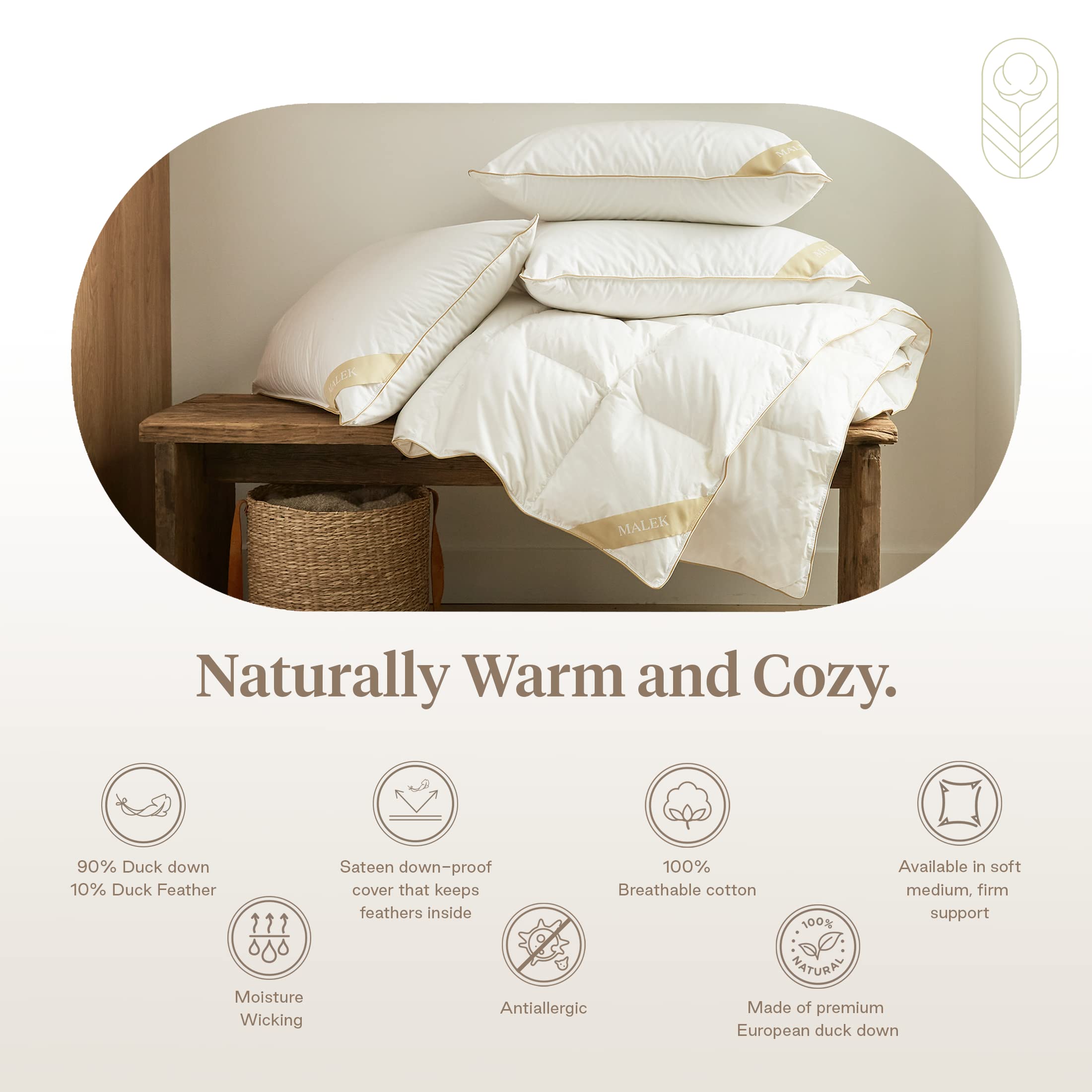 Premium King Size Luxury Down Pillow - 90% White Duck Down & 10% Duck Feathers with 100% Cotton Sateen Cover - Ultra Soft Firm Support Pillow for Side, Back & Stomach Sleepers - Perfect for Hotels, Master Bedrooms & Luxury Home Decor