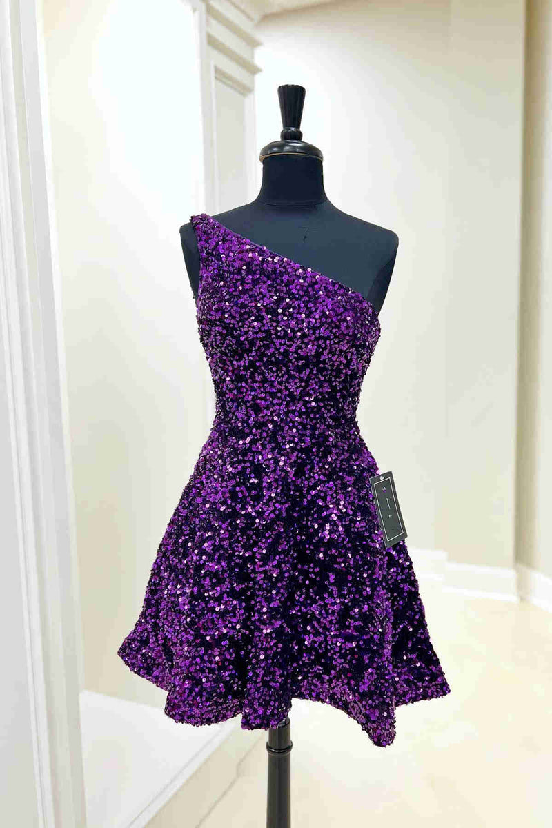 Royal Blue Sequin One Shoulder Short Prom Dress for Homecoming - Elegant Party & Formal Dance Outfit