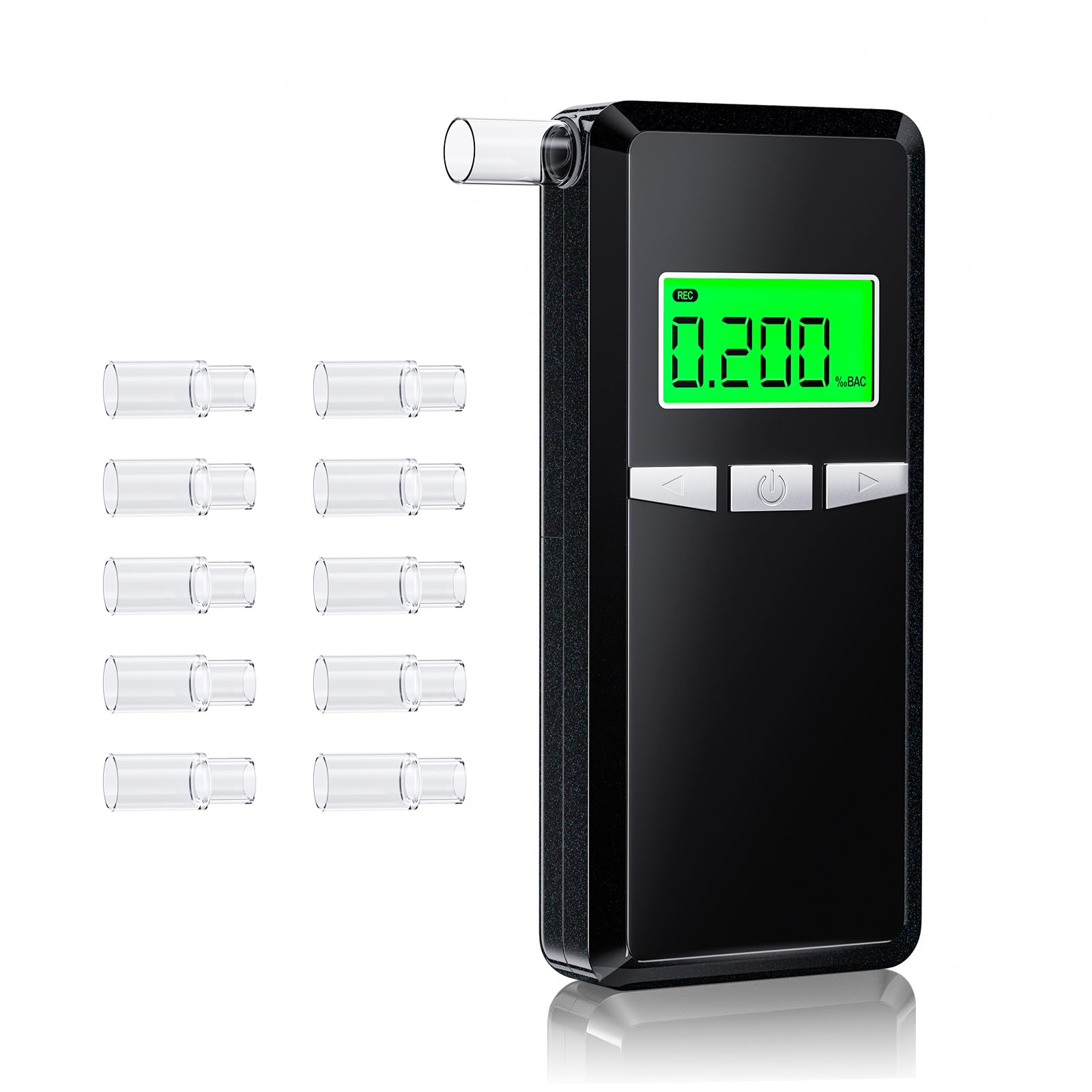 Upgraded High-Accuracy Digital Breathalyzer with Blue LCD Display - Professional Alcohol Tester for Home, Party, Workplace & Road Safety - Includes 10 Disposable Mouthpieces (Personal & Professional Use)