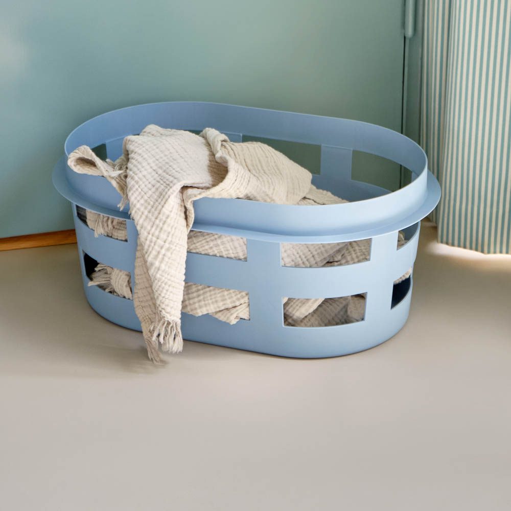 HAY Soft Blue Laundry Basket - Foldable & Durable for Clothes Storage - Perfect for Bedroom, Bathroom, and Laundry Room Organization