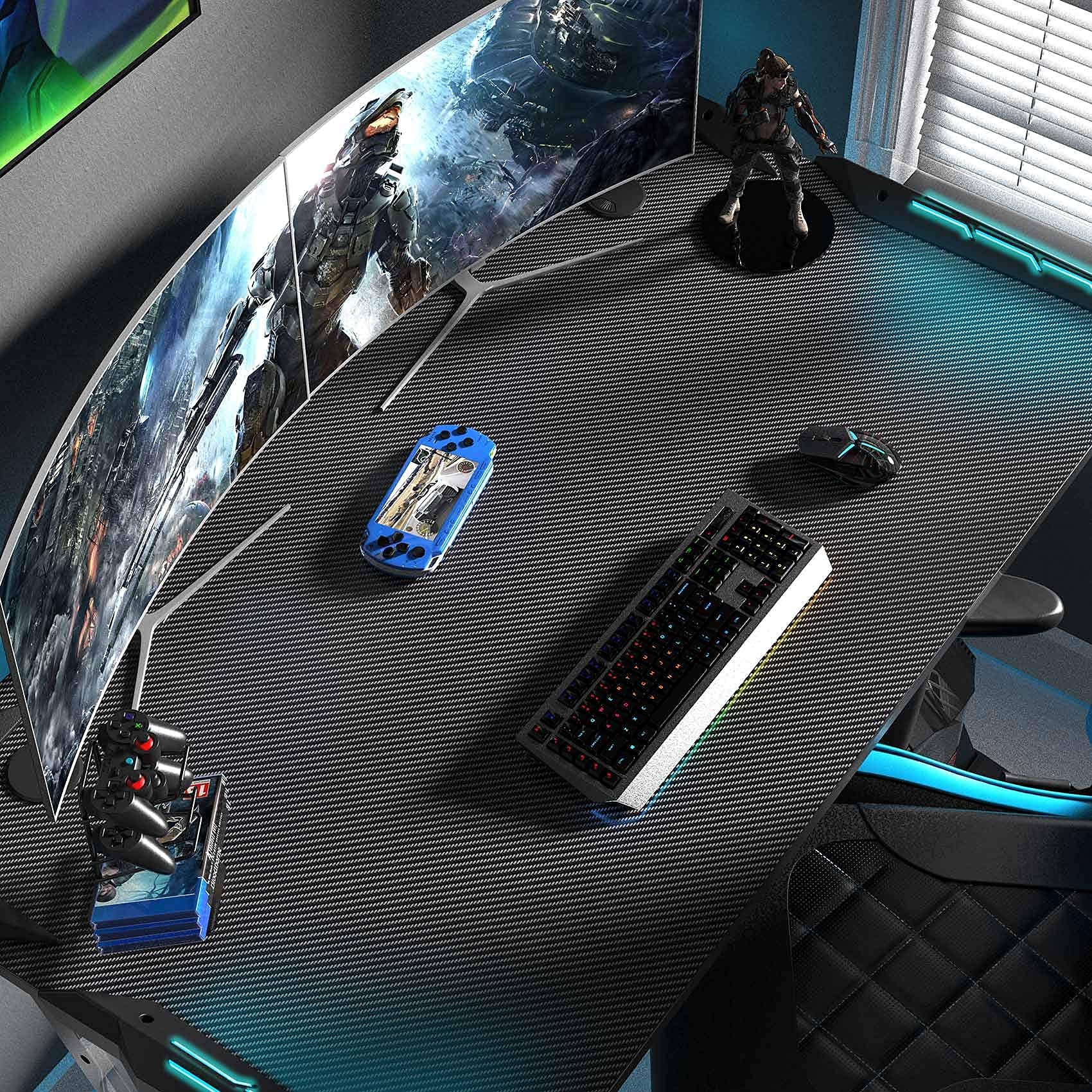 EUREKA ERGONOMIC 45 Inch RGB LED Gaming Desk - Ergonomic Computer Desk with Free Mouse Pad, Controller Stand, Cup Holder & Headphone Hook - Perfect for PC Gaming, Streaming & Home Office Workstation (Black)