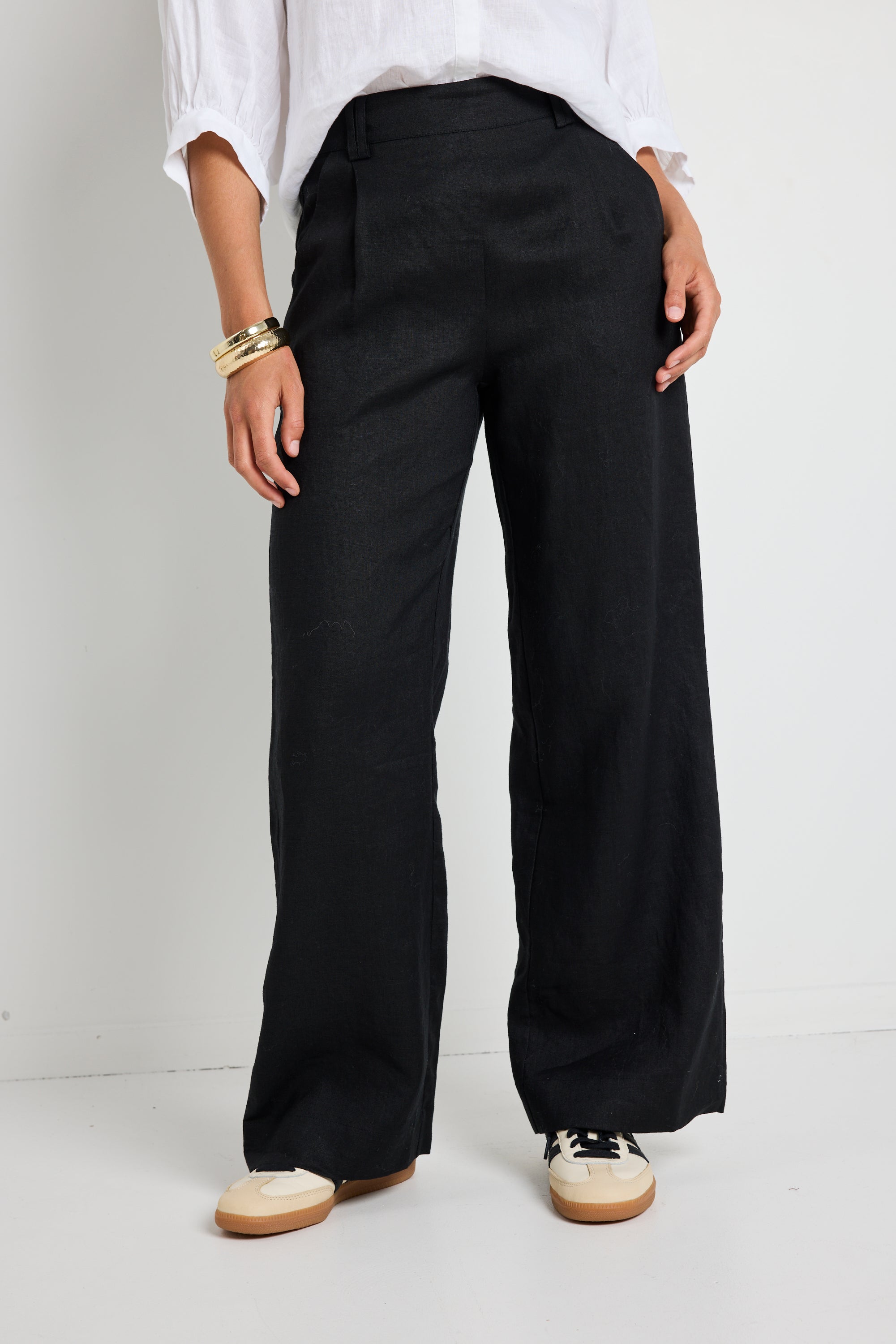 Best Black Linen Elastic Waist Wide Leg Pants for Women - Comfortable Summer Casual Trousers for Office, Travel and Daily Wear