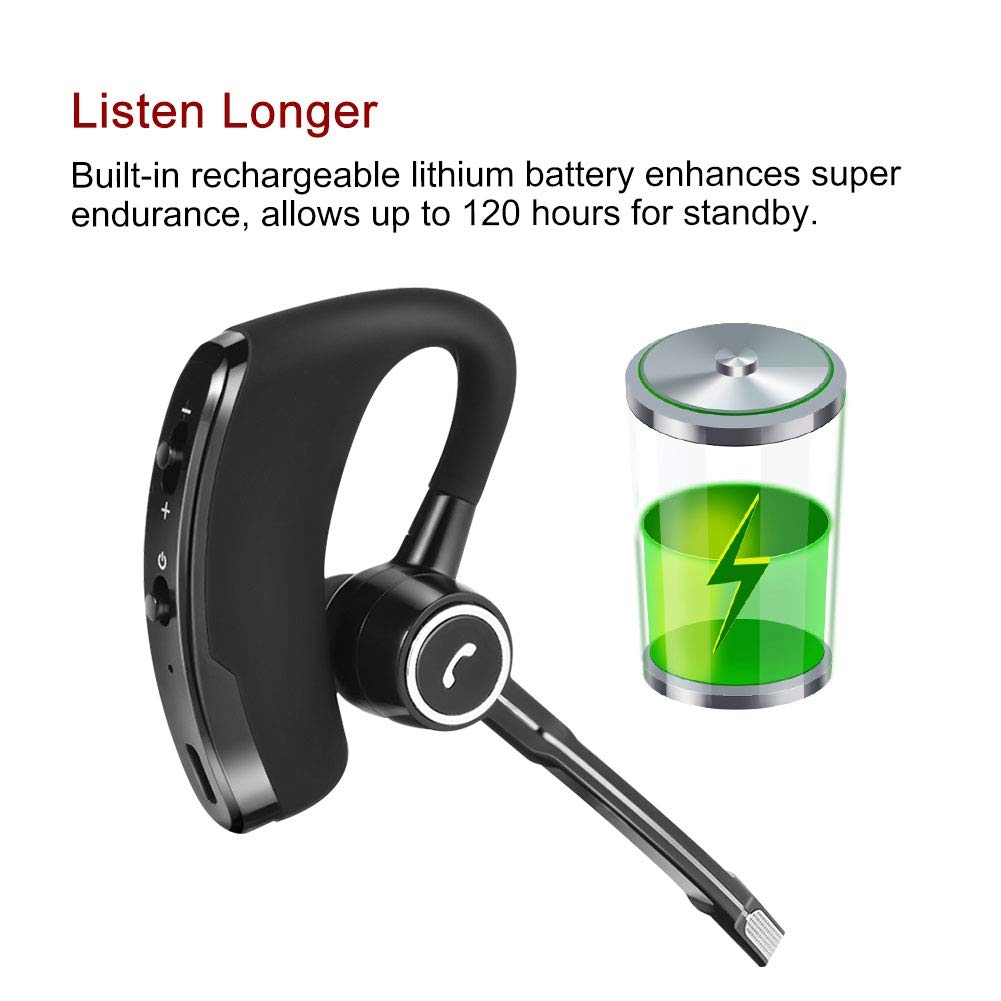 V8s Bluetooth Headset - Wireless Earpiece with 120H Standby, Clear Voice Capture, Hands-Free for Business & Driving - In-Ear Bluetooth Earbuds for iPhone & Android - Perfect for Conference Calls & Commuting
