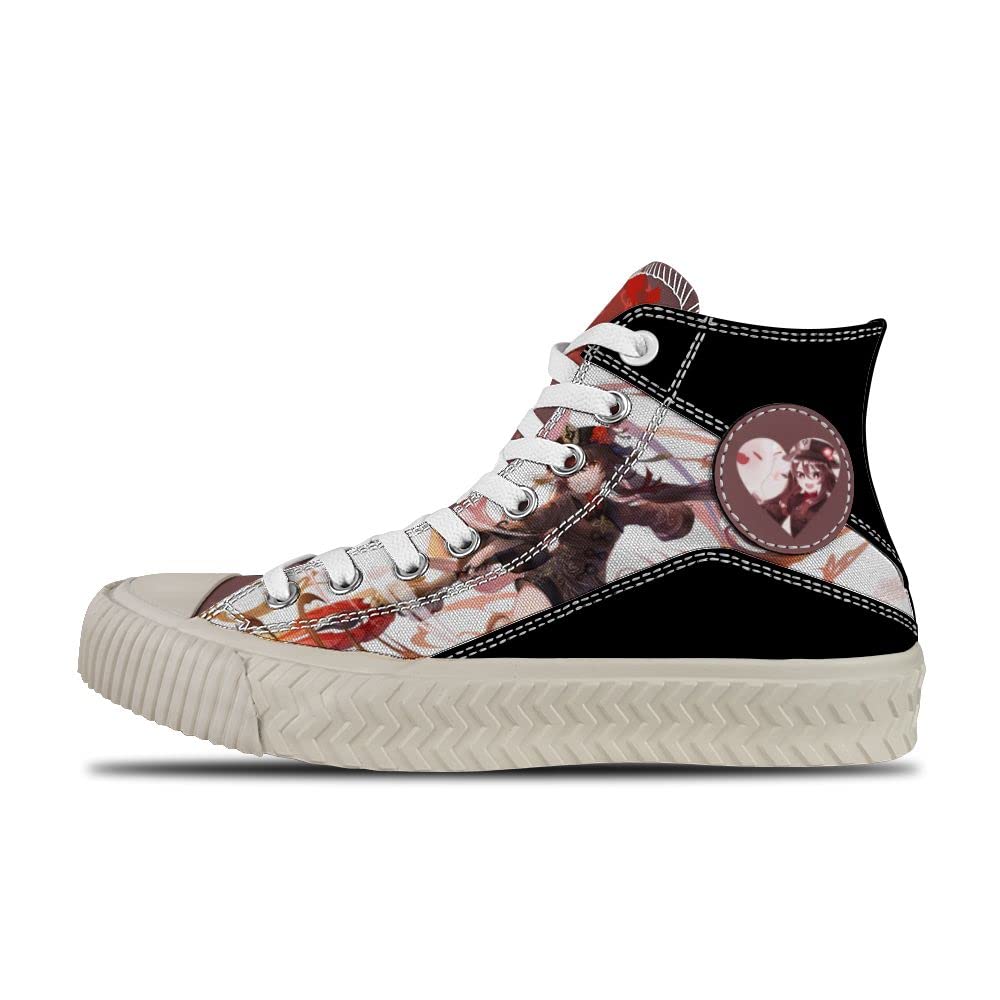 Hu Tao Genshin Impact Cosplay Sneakers - Custom Liyue Pyro Character High Top Lace Up Shoes with Non-Slip Sole, Shock Absorbing & Breathable Design - Perfect for Anime Conventions, Gaming Events & Daily Wear