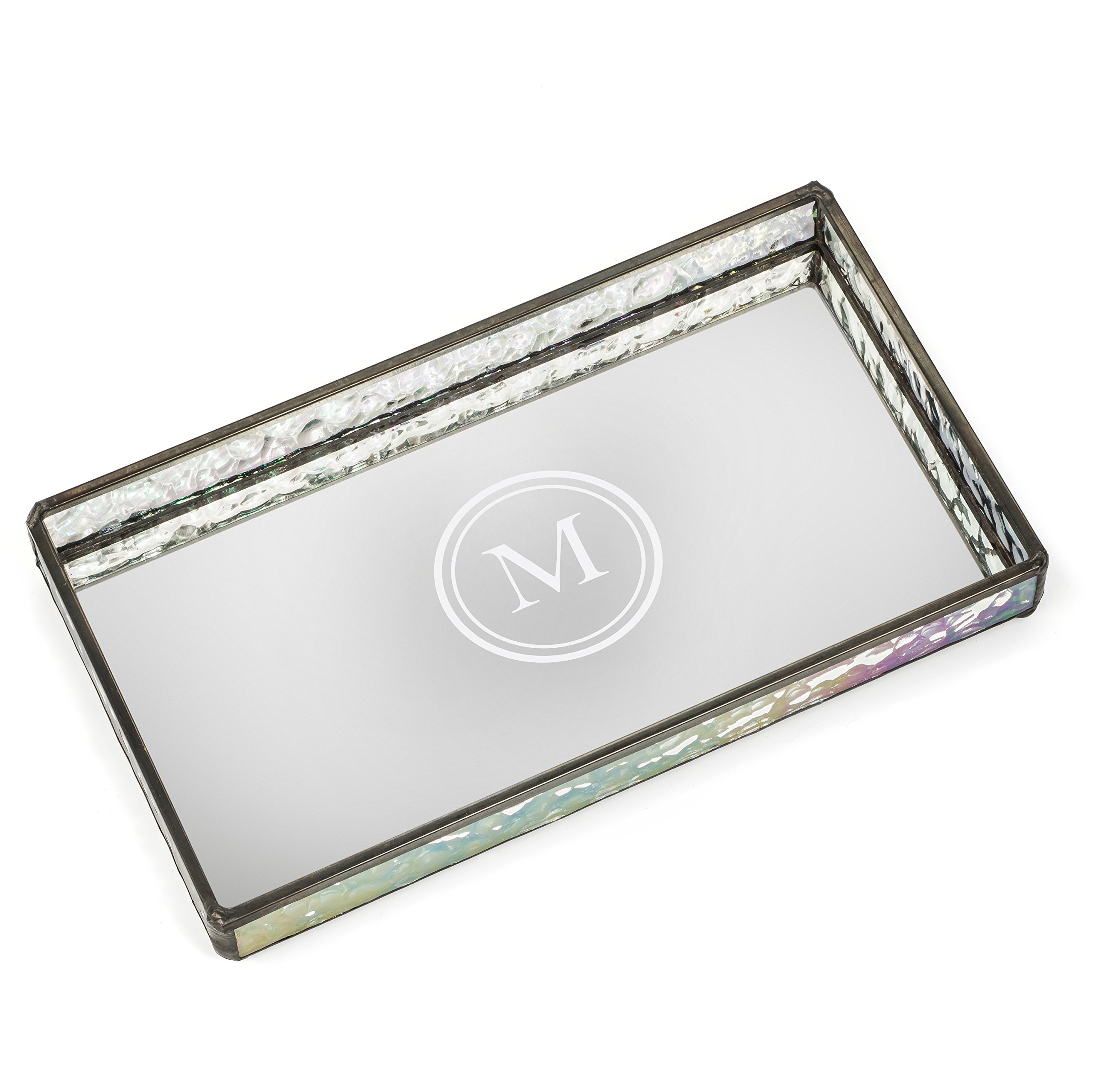 Personalized Glass Jewelry Tray with Mirrored Bottom - Engraved Monogram Dresser Organizer for Necklaces, Rings & Earrings - Perfect for Vanity, Bathroom & Gift Giving