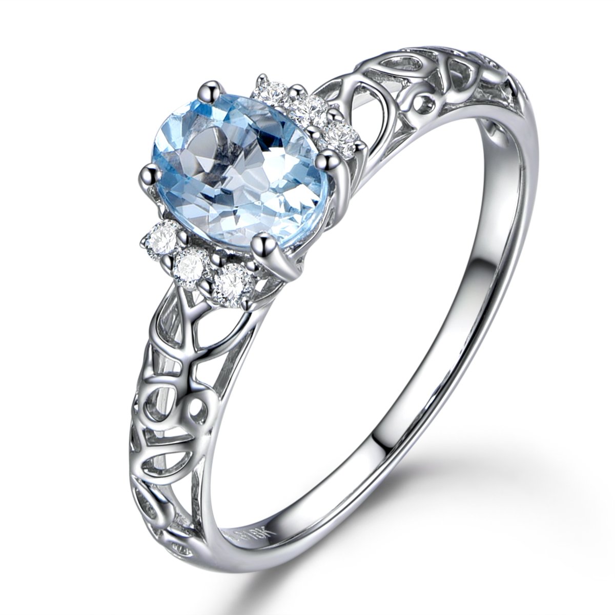 14K Yellow Gold Oval Cut Blue Aquamarine Engagement Ring with Diamond Accents - Elegant Marquise Wedding Band for Women, Perfect for Proposals, Anniversaries & Special Occasions