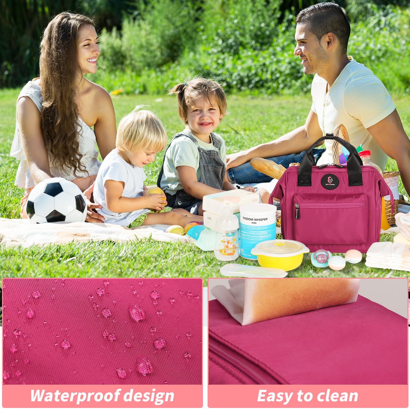 Cute Mini Diaper Backpack for Girls - Small Baby Tote Bag with Insulated Pockets | Perfect for Toddler Short Trips, Daycare & Travel | Violet Red
