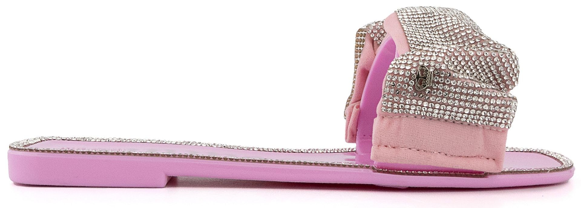 JUICY COUTURE Women's Bejeweled Flat Slide Sandals - Elegant Pool & Beach Style - Perfect for Summer Vacations & Casual Outings