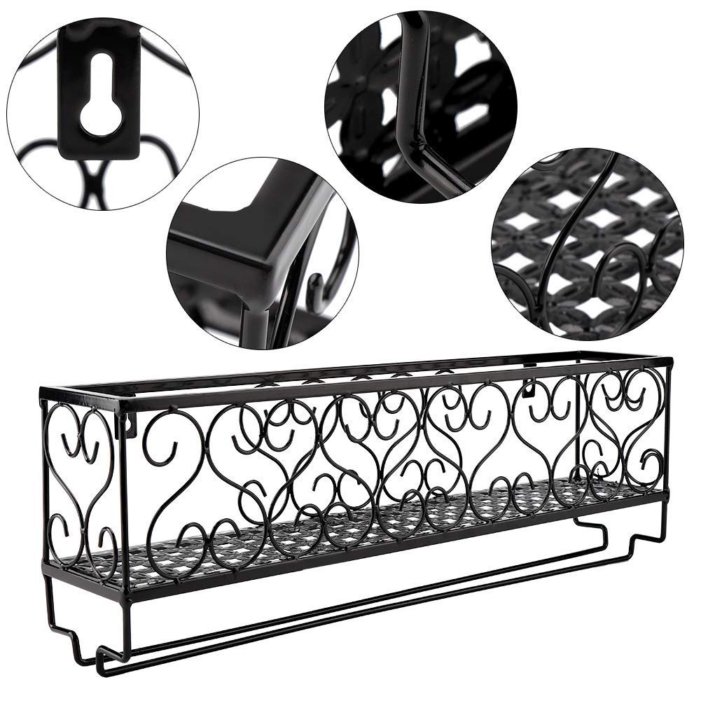 Wall Mounted Wine Rack with 6 Cork Wine Charms - 6 Bottle & Glass Holder for Kitchen, Bar, Dining Room - Space Saving Home Storage Solution for Champagne, Wine & Cocktail Glasses