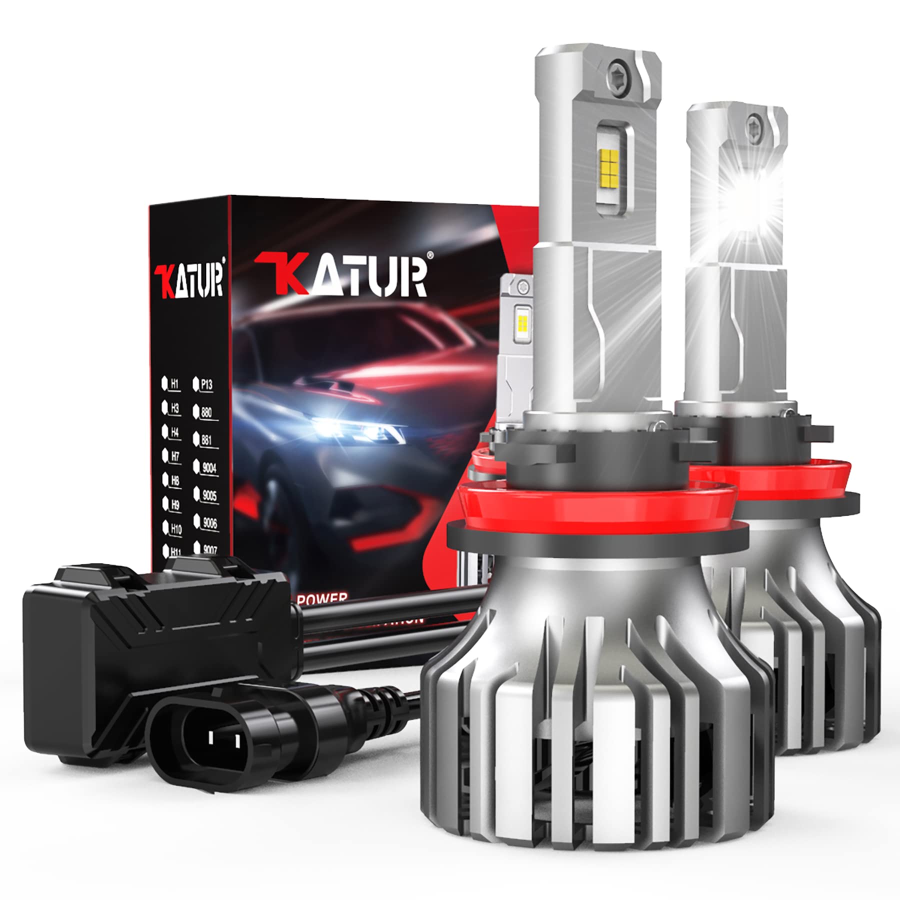 KATUR H11 H8 H9 LED Headlight Bulbs - 110W 20000LM Super Bright 6000K-6500K Xenon White - IP65 Waterproof Plug & Play Conversion Kit (Pack of 2) - Perfect for Night Driving, Foggy Conditions & Off-Road Vehicles