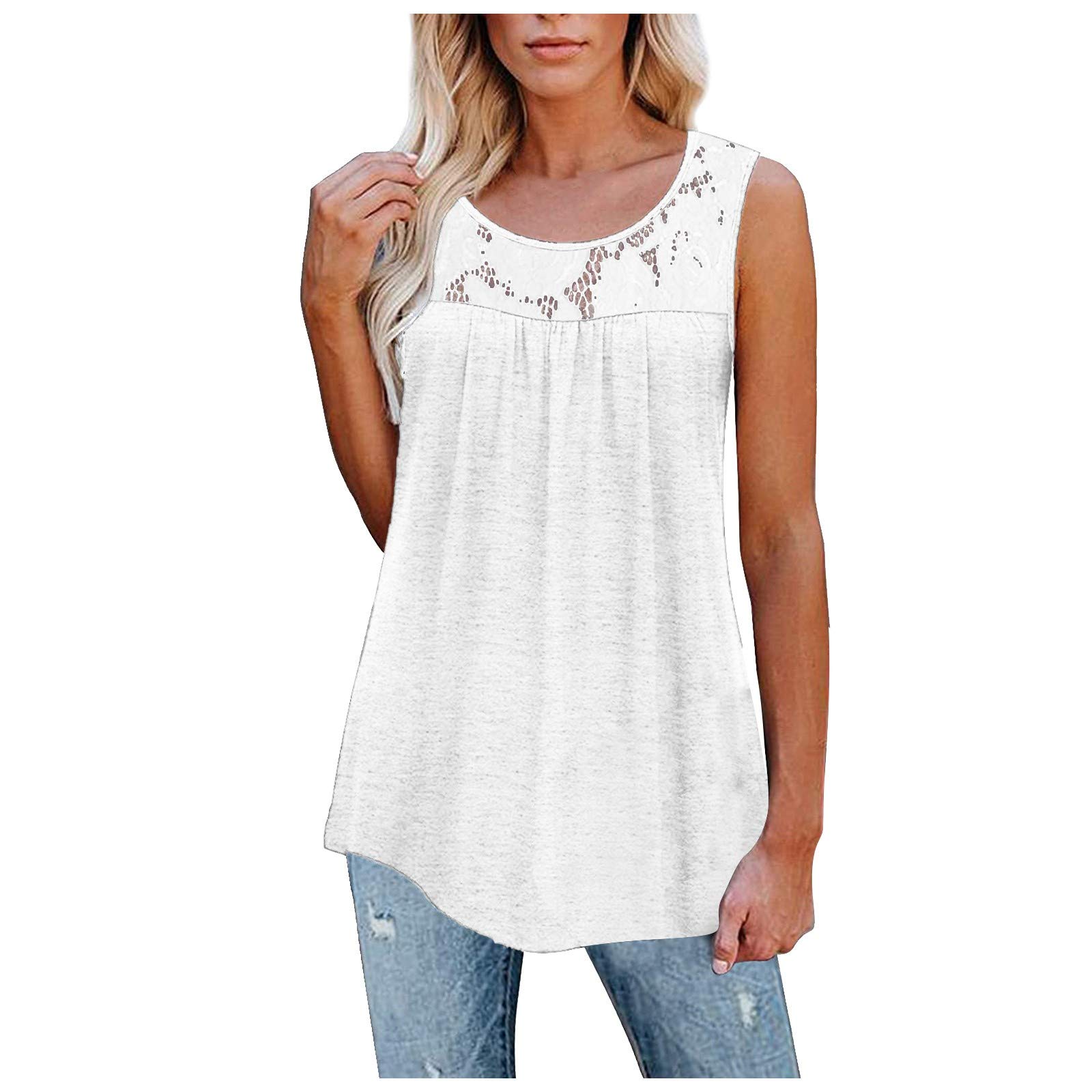 Women's Summer Sleeveless Lace Tank Top - Ruffle Loose Tunic Blouse for Casual Wear, Beach Outfits & Outdoor Activities