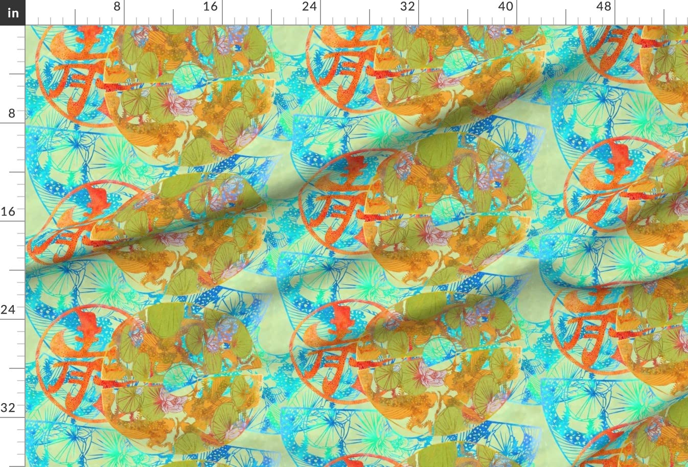 Koi Turquoise Asian Lotus Japanese Abstract Printed Minky Fabric by The Yard - Soft Plush Fabric for Sewing Baby Blankets, Quilt Backing & DIY Plush Toys - Perfect for Nursery Decor, Home Crafts & Gift Making
