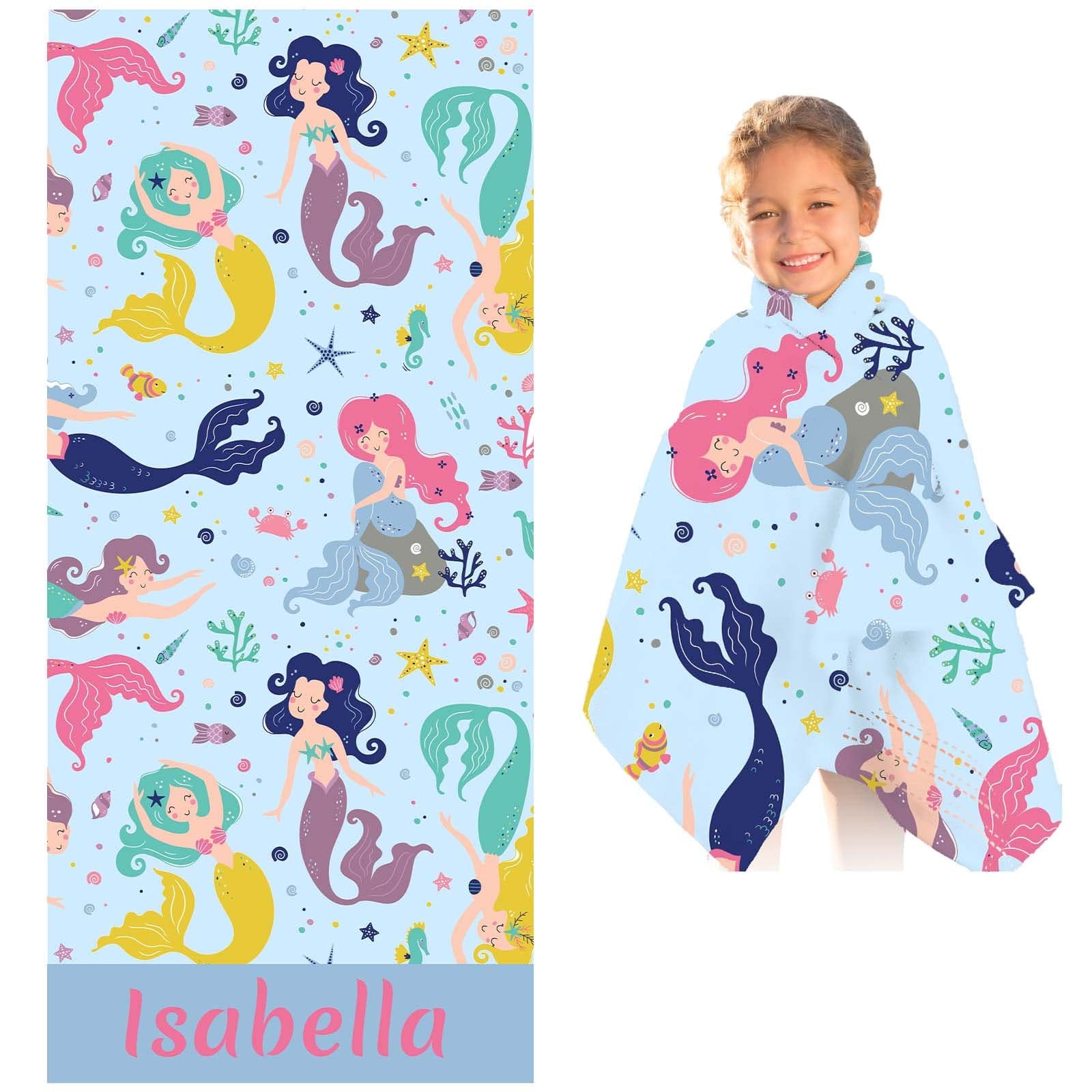 Personalized Monogrammed Bath Towel with Name - Custom Mermaid Design for Women, Kids & Adults | Quick Dry Microfiber Beach Towel for Swimming Pool, Camping & Spa | Oversized Luxury Bath Sheet