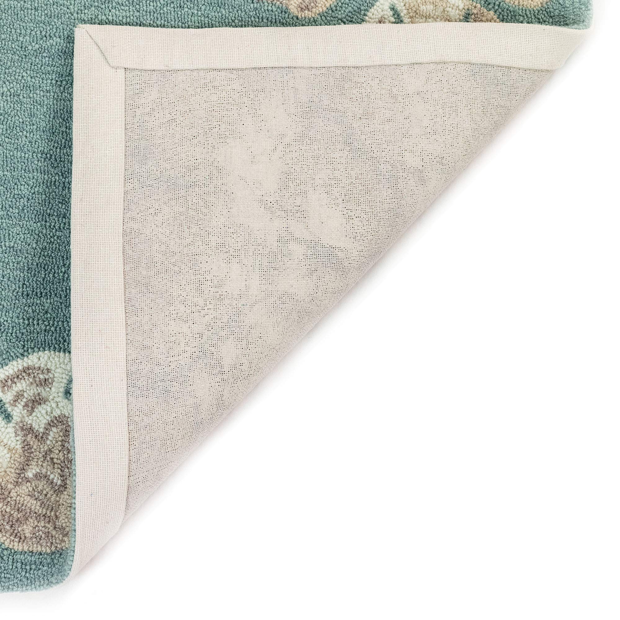 Liora Manne CAPRI Handmade Synthetic Blend Durable Indoor/Outdoor Area Rug - Traditional Geometric Coastal Beach Design with Seashell Border in Aqua (3'6
