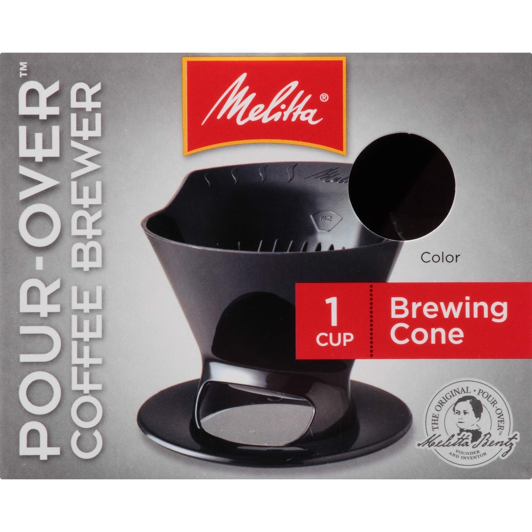Melitta Single Cup Pour-Over Coffee Maker - Black Drip Brewer with #2 Cone Filters - Perfect for Home, Office & Camping Coffee Brewing
