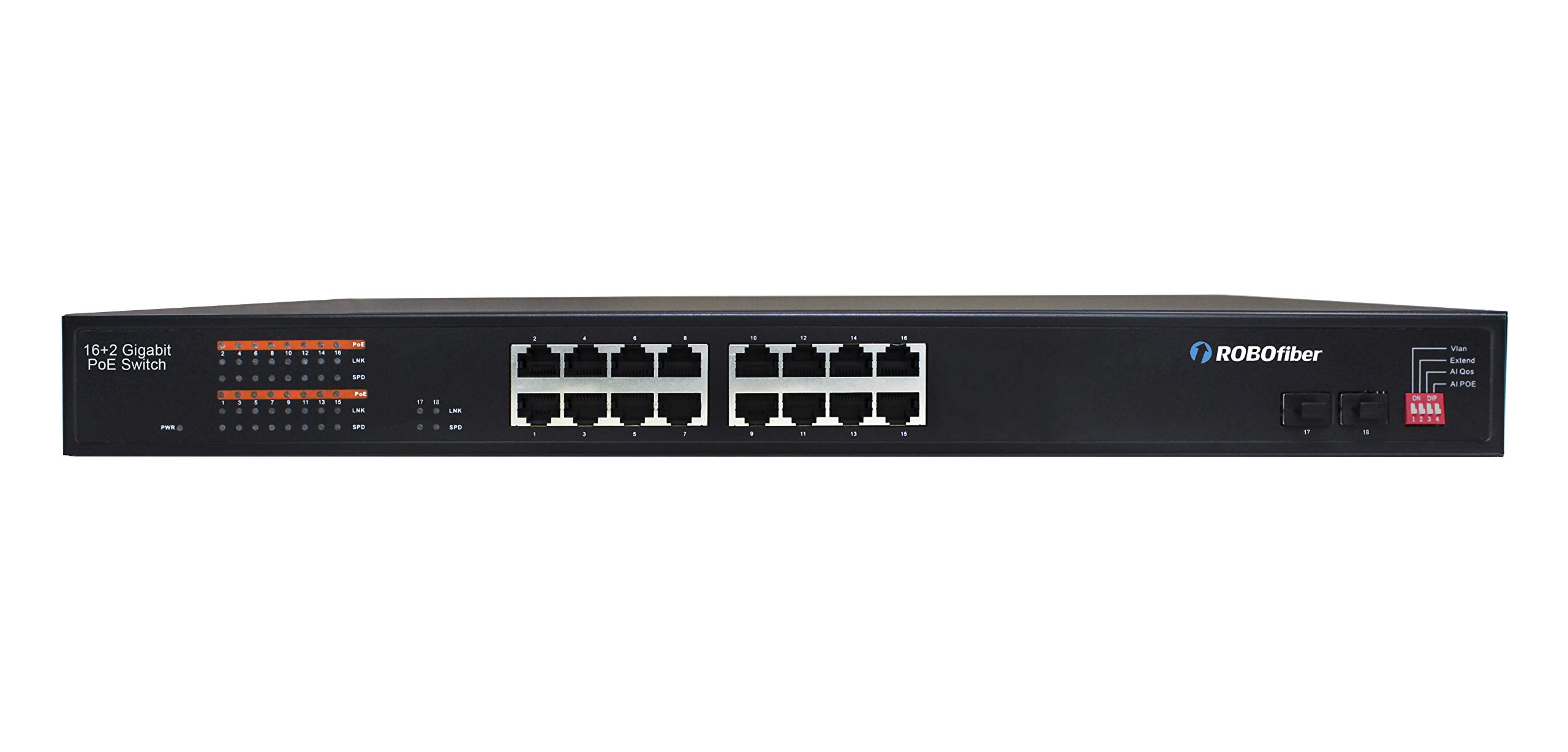 GES-1602A-PSE 16+2 Port Gigabit PoE Switch with 350W Budget - High Power Ethernet Network Switch for Office, Home Security Cameras & Smart Devices