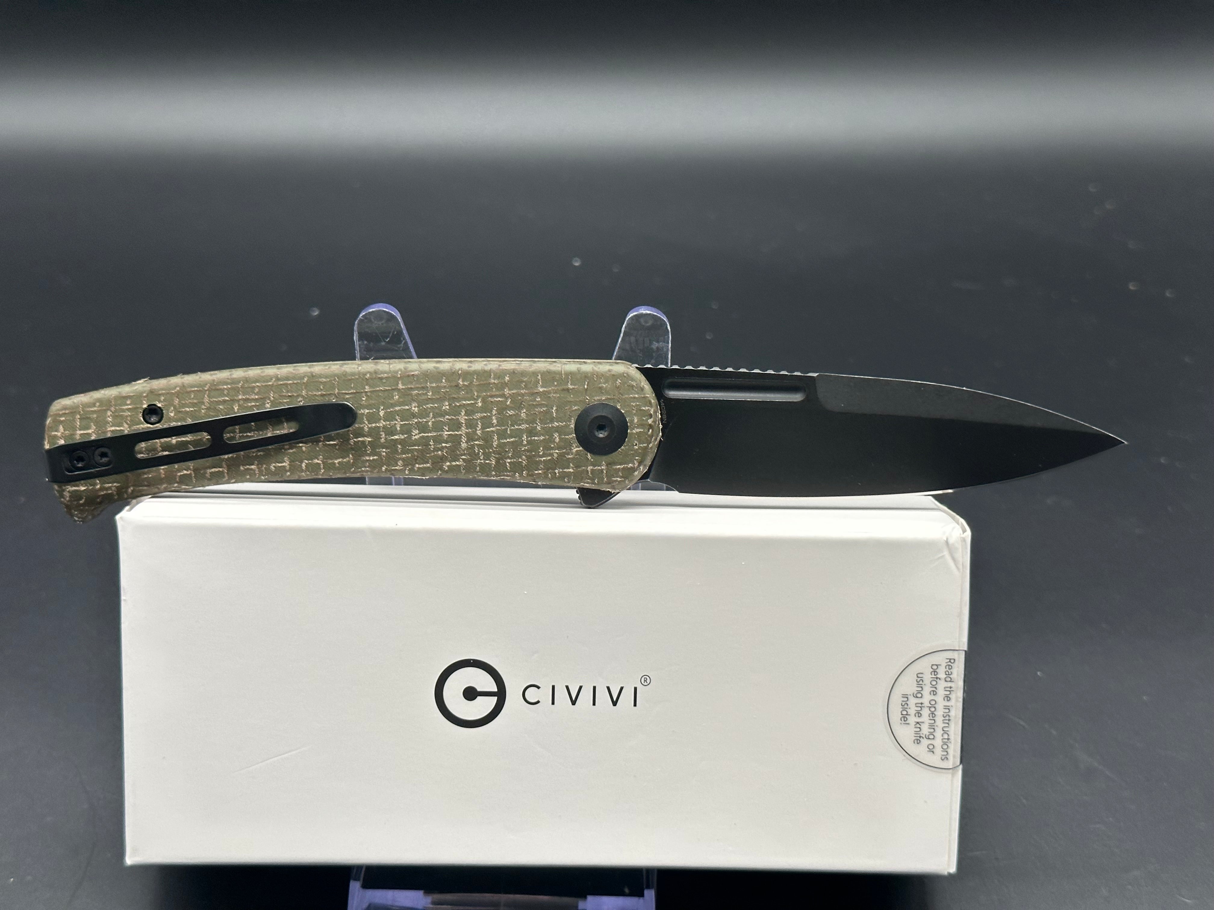 CIVIVI CAETUS Folding Knife - Green Burlap Micarta Handle, 14C28N Steel Spear Point Blade - EDC Pocket Knife for Outdoor, Camping, and Everyday Carry