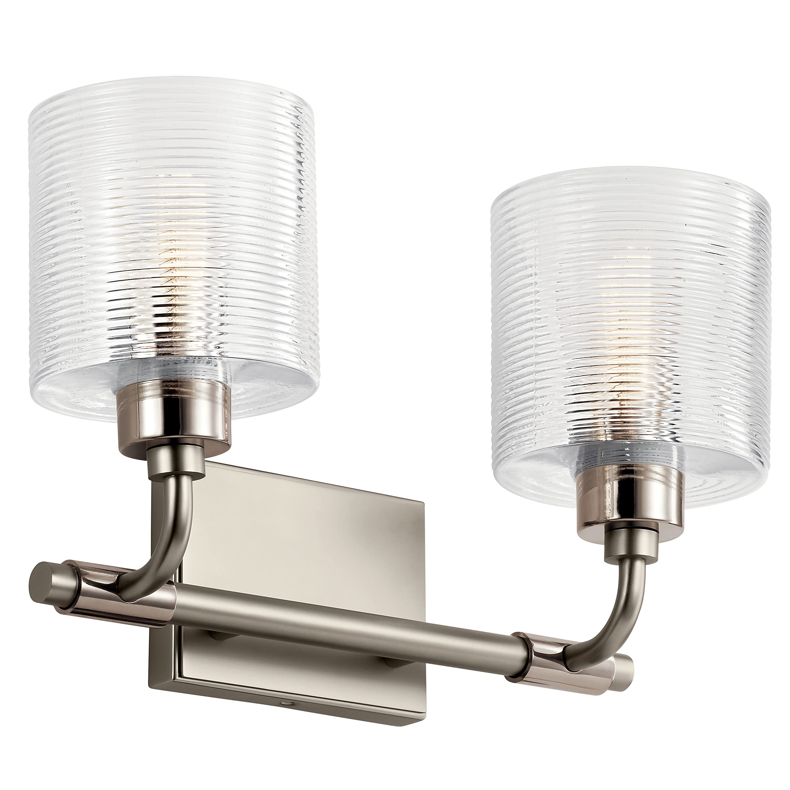 Kichler Harvan 15 Inch 2-Light Bathroom Vanity Light Fixture with Clear Ribbed Glass Shade in Satin Nickel Finish - Perfect for Bathroom Mirror Lighting and Vanity Makeup Area